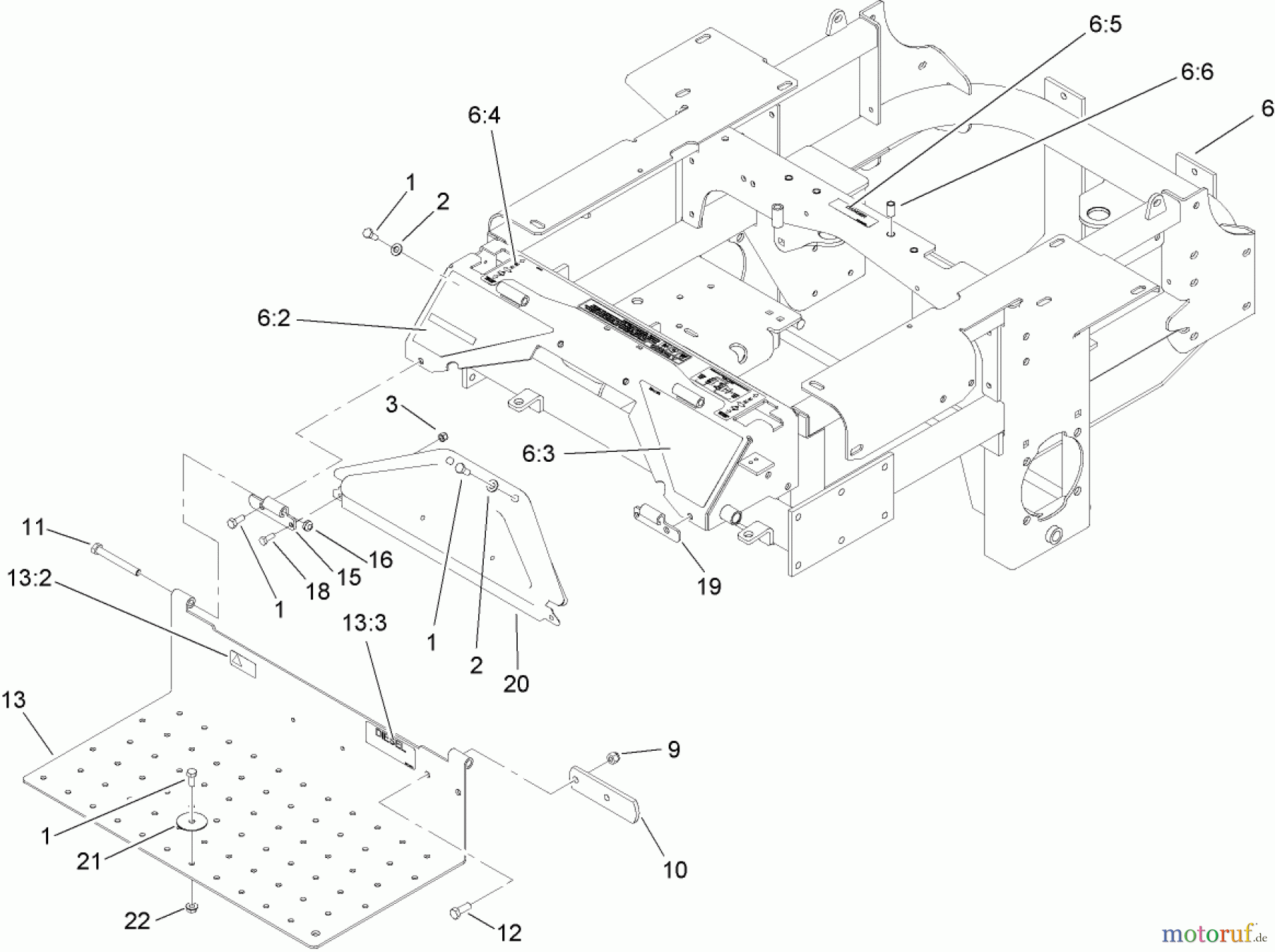  Zerto-Turn Mäher 74264TE (Z593-D) - Toro Z Master Mower, 132cm TURBO FORCE Side Discharge Deck (SN: 270000001 - 270999999) (2007) TRACTION FRAME AND FLOOR PAN ASSEMBLY