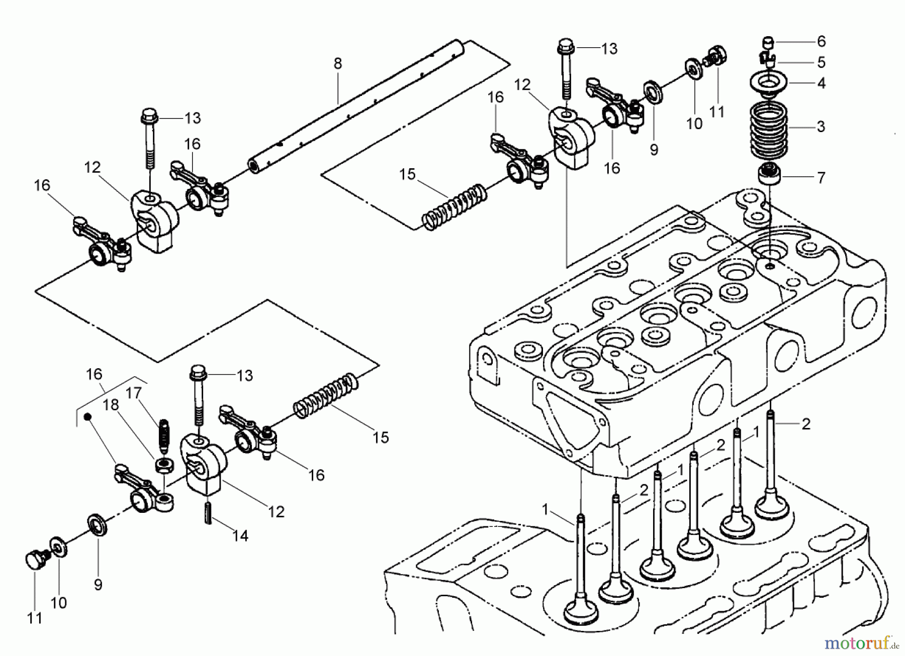  Zerto-Turn Mäher 74264TE (Z593-D) - Toro Z Master Mower, 132cm TURBO FORCE Side Discharge Deck (SN: 270000001 - 270999999) (2007) VALVE AND ROCKER ARM ASSEMBLY