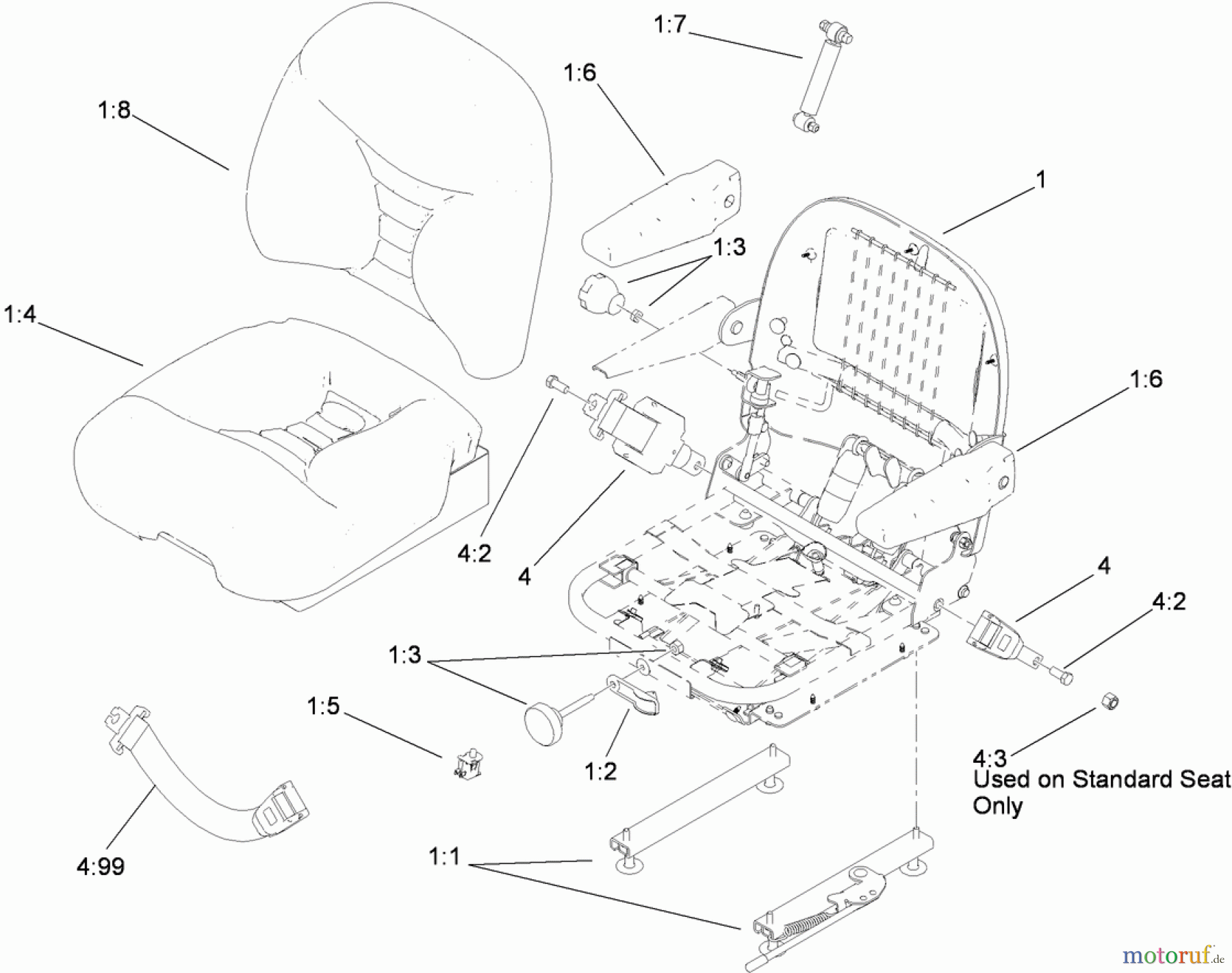  Zerto-Turn Mäher 74265TE (Z580-D) - Toro Z Master Mower, 152cm TURBO FORCE Side Discharge Deck (SN: 290000001 - 290999999) (2009) DELUXE SEAT ASSEMBLY NO. 110-0838