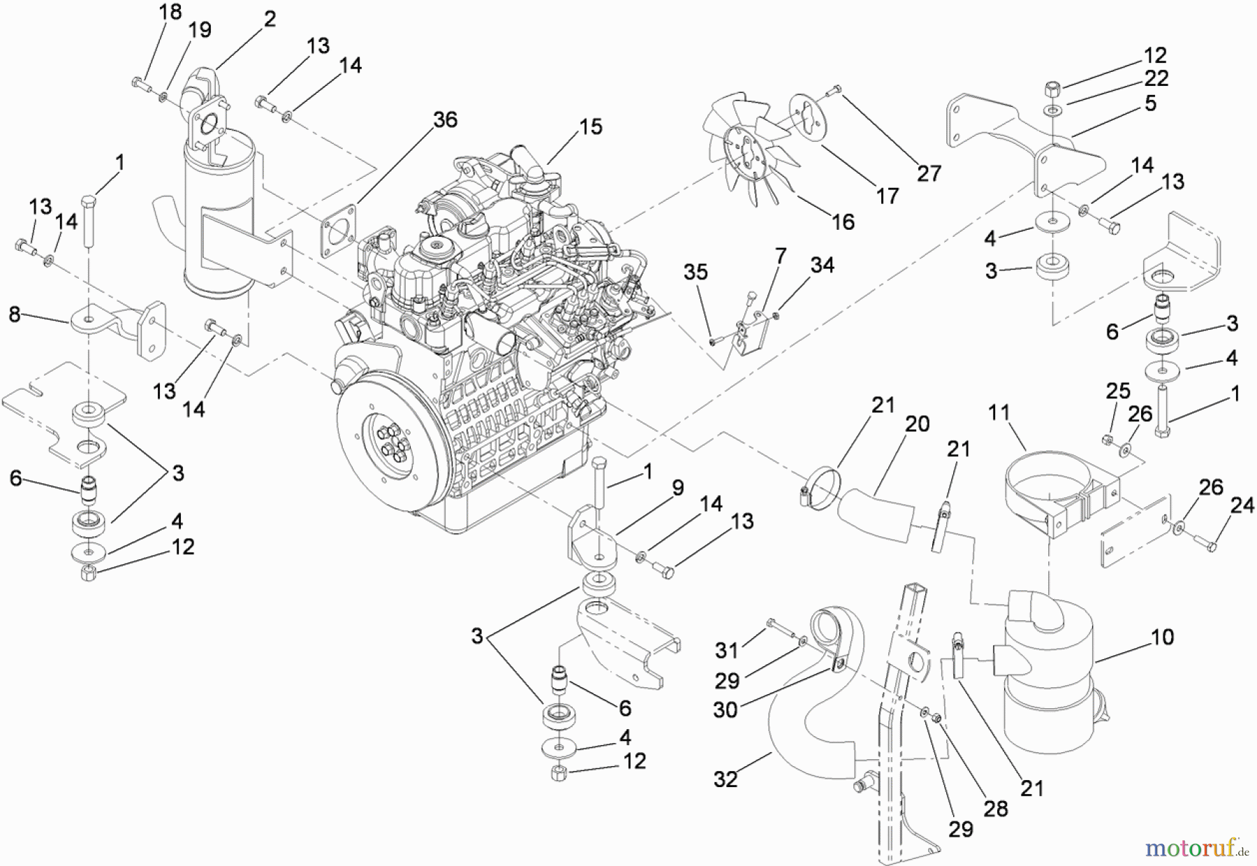  Zerto-Turn Mäher 74265TE (Z580-D) - Toro Z Master Mower, 152cm TURBO FORCE Side Discharge Deck (SN: 290000001 - 290999999) (2009) ENGINE, EXHAUST AND AIR INTAKE ASSEMBLY