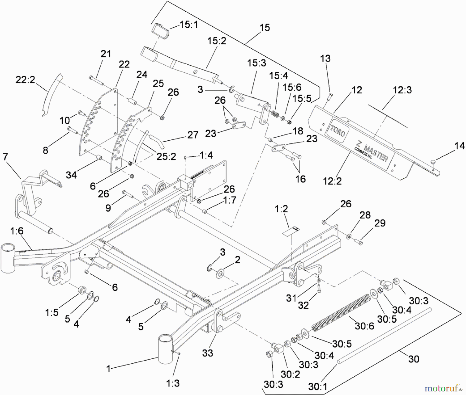  Zerto-Turn Mäher 74265TE (Z580-D) - Toro Z Master Mower, 152cm TURBO FORCE Side Discharge Deck (SN: 290000001 - 290999999) (2009) FRONT FRAME ASSEMBLY