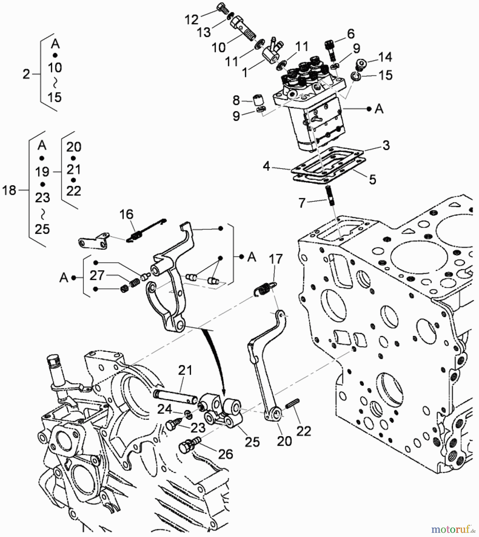  Zerto-Turn Mäher 74265TE (Z580-D) - Toro Z Master Mower, 152cm TURBO FORCE Side Discharge Deck (SN: 310000001 - 310999999) (2010) INJECTION PUMP AND GOVERNOR ASSEMBLY