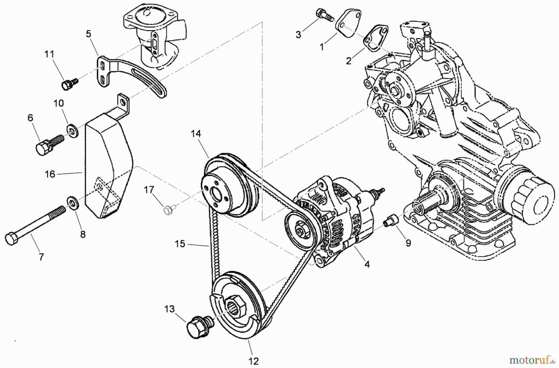  Zerto-Turn Mäher 74265TE (Z580-D) - Toro Z Master Mower, 152cm TURBO FORCE Side Discharge Deck (SN: 311000001 - 311999999) (2011) ALTERNATOR, PULLEY AND FUEL PUMP COVER ASSEMBLY