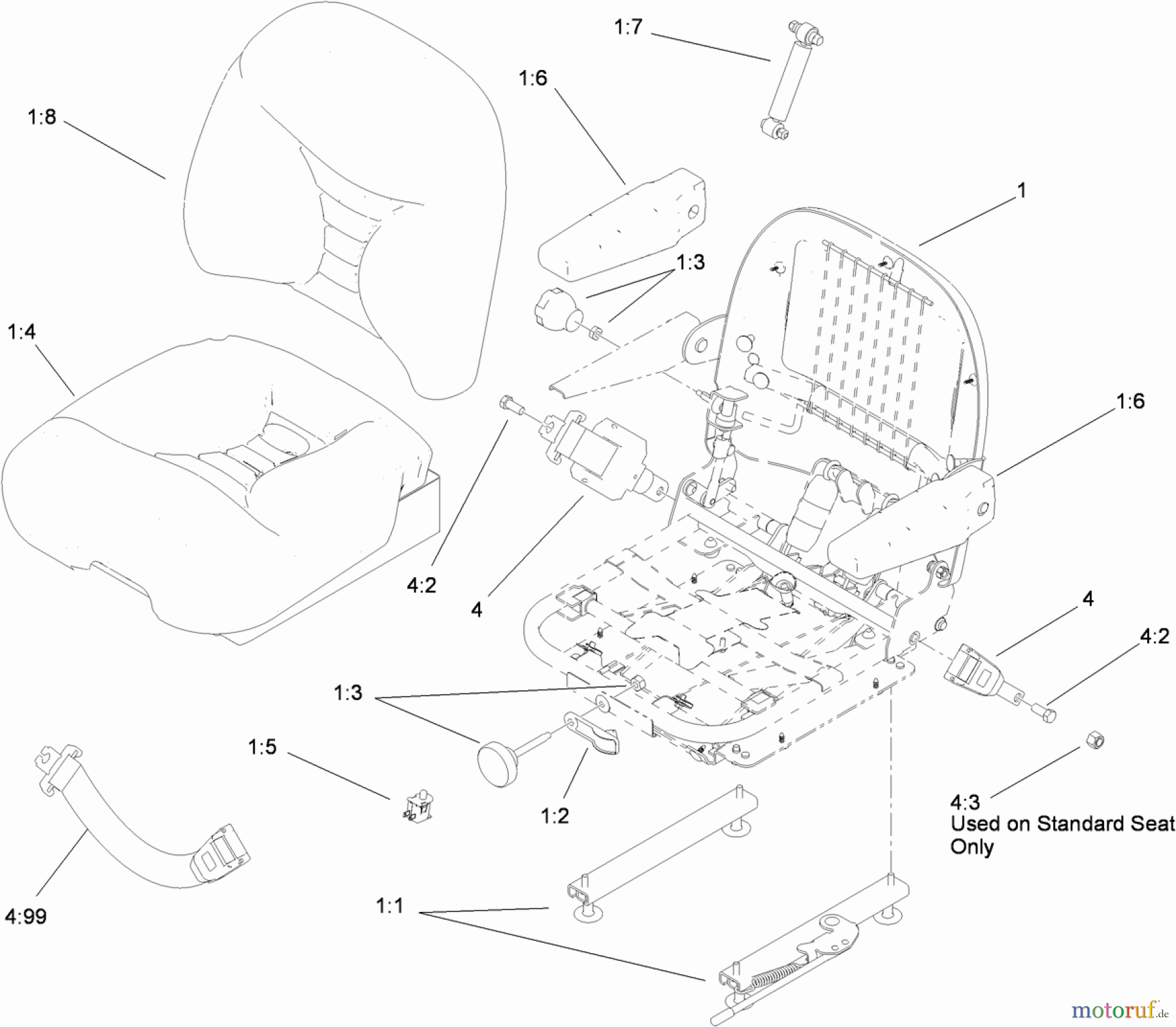  Zerto-Turn Mäher 74265TE (Z580-D) - Toro Z Master Mower, 152cm TURBO FORCE Side Discharge Deck (SN: 311000001 - 311999999) (2011) DELUXE SEAT ASSEMBLY NO. 110-0838