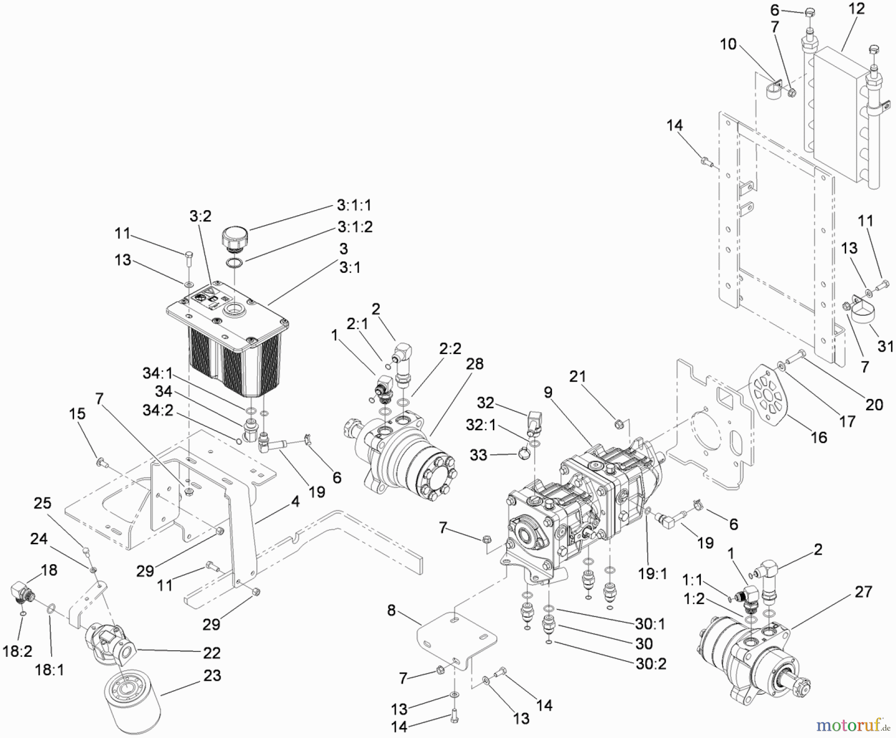  Zerto-Turn Mäher 74265TE (Z580-D) - Toro Z Master Mower, 152cm TURBO FORCE Side Discharge Deck (SN: 311000001 - 311999999) (2011) HYDRAULIC TANK, MOTOR AND PUMP ASSEMBLY