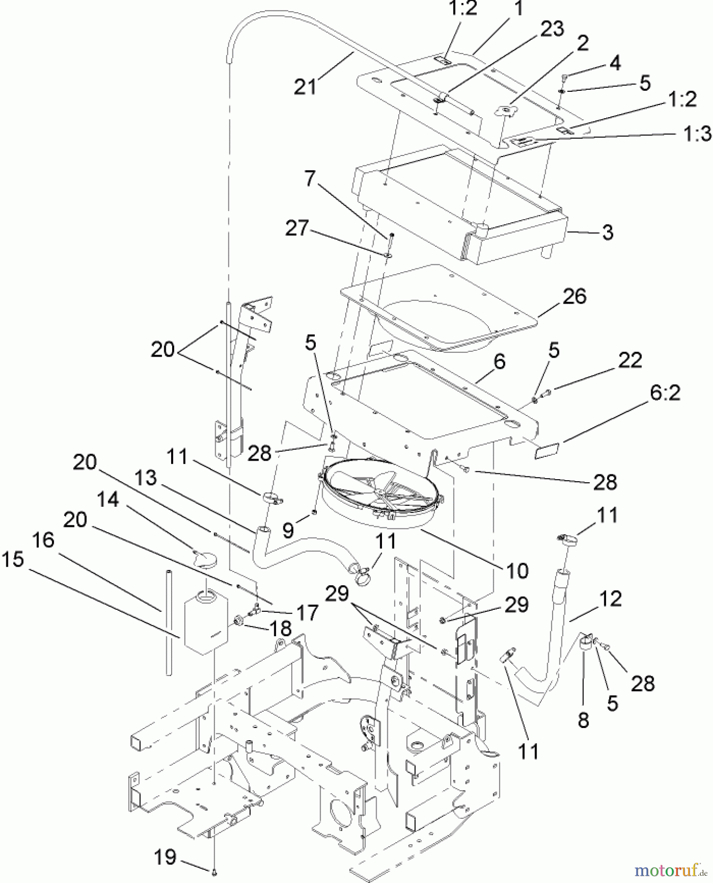  Zerto-Turn Mäher 74265TE (Z593-D) - Toro Z Master Mower, 152cm TURBO FORCE Side Discharge Deck (SN: 260000001 - 260999999) (2006) COOLING SYSTEM ASSEMBLY