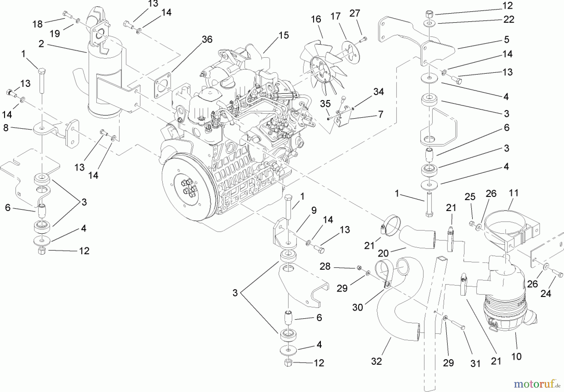  Zerto-Turn Mäher 74265TE (Z593-D) - Toro Z Master Mower, 152cm TURBO FORCE Side Discharge Deck (SN: 260000001 - 260999999) (2006) ENGINE, EXHAUST AND AIR INTAKE ASSEMBLY