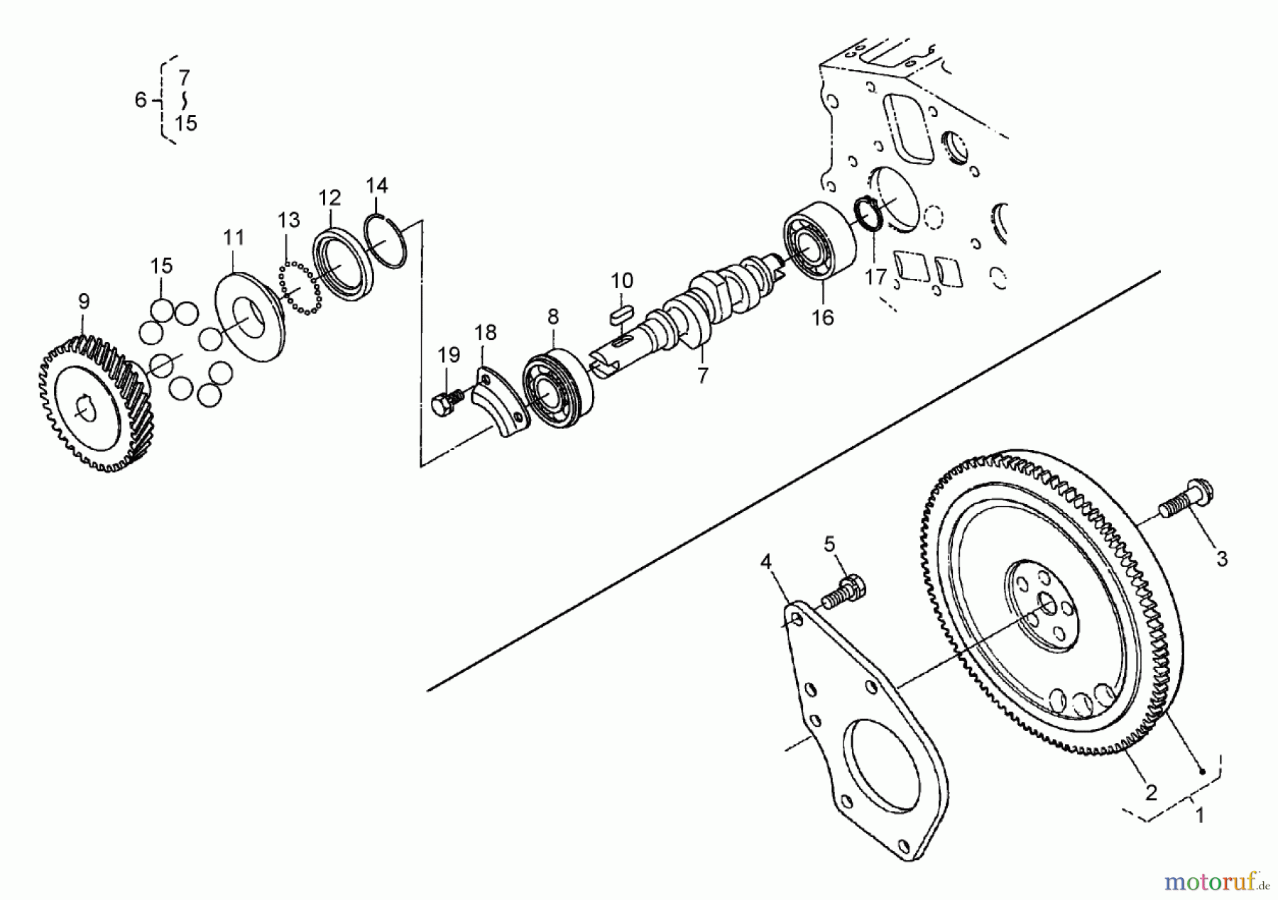  Zerto-Turn Mäher 74265TE (Z593-D) - Toro Z Master Mower, 152cm TURBO FORCE Side Discharge Deck (SN: 260000001 - 260999999) (2006) FLYWHEEL, FUEL CAMSHAFT AND GOVERNOR SHAFT ASSEMBLY