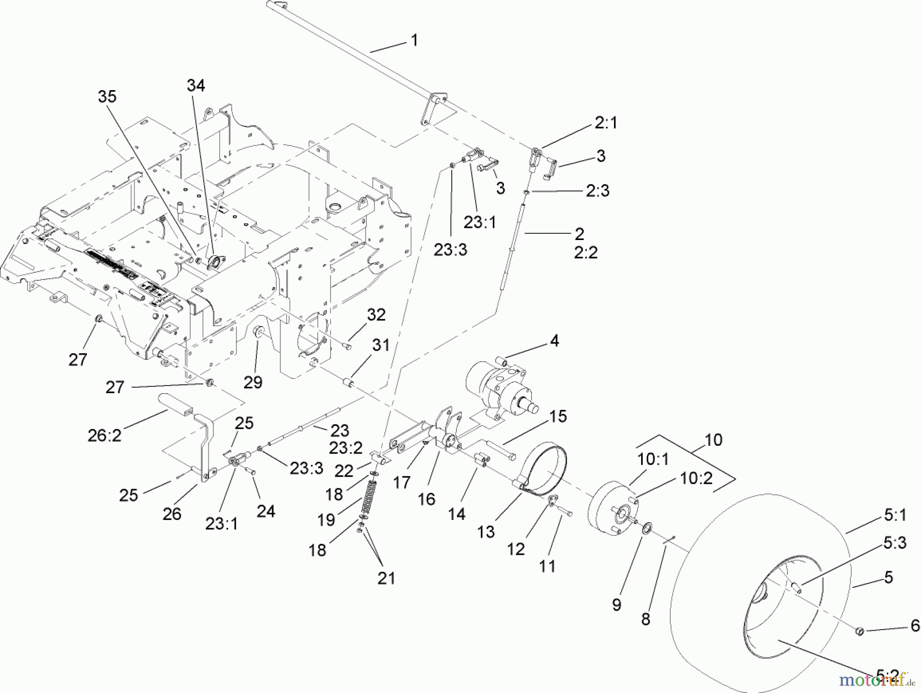  Zerto-Turn Mäher 74265TE (Z593-D) - Toro Z Master Mower, 152cm TURBO FORCE Side Discharge Deck (SN: 260000001 - 260999999) (2006) PARKING BRAKE AND WHEEL ASSEMBLY