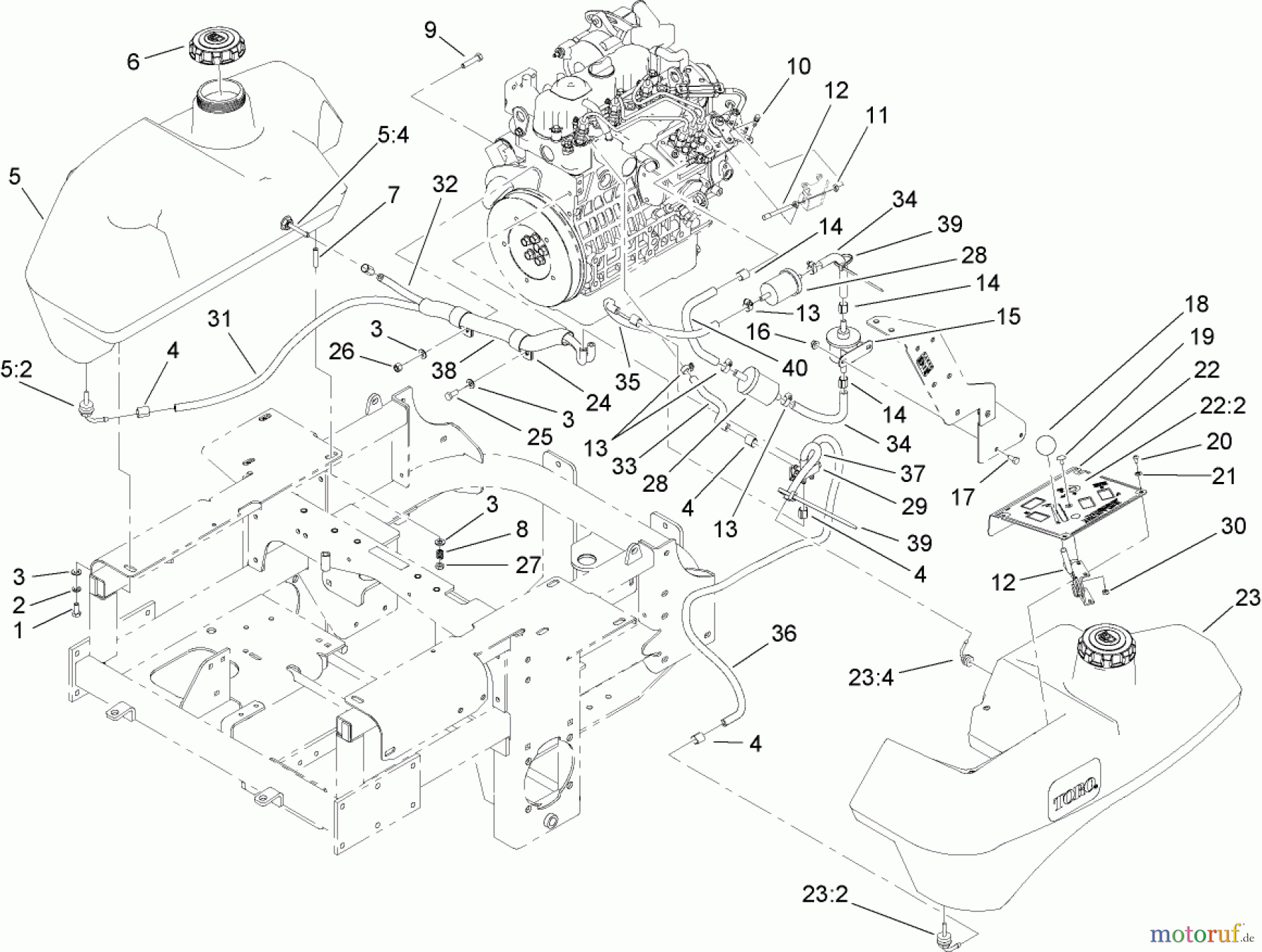  Zerto-Turn Mäher 74265TE (Z593-D) - Toro Z Master Mower, 152cm TURBO FORCE Side Discharge Deck (SN: 260000001 - 260999999) (2006) THROTTLE, CONTROL PANEL AND FUEL TANK ASSEMBLY