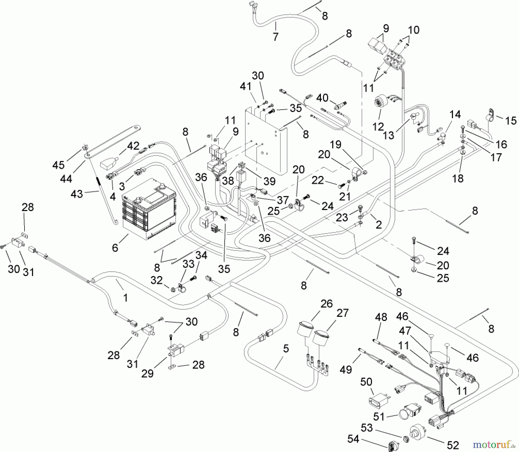  Zerto-Turn Mäher 74268TE (Z597-D) - Toro Z Master Mower, 152cm TURBO FORCE Side Discharge Deck (SN: 240000001 - 240999999) (2004) ELECTRICAL COMPONENT ASSEMBLY