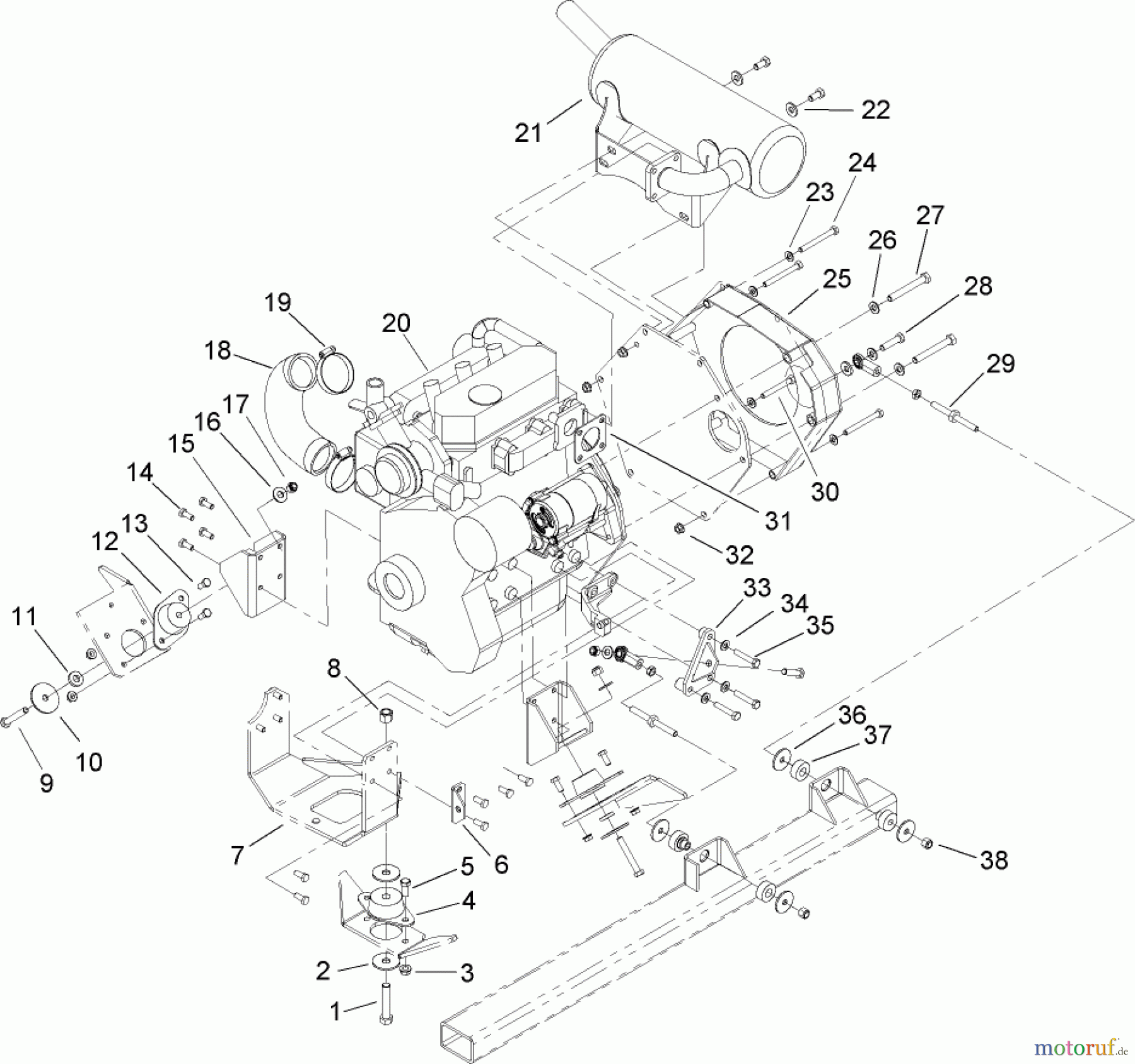  Zerto-Turn Mäher 74268TE (Z597-D) - Toro Z Master Mower, 152cm TURBO FORCE Side Discharge Deck (SN: 240000001 - 240999999) (2004) ENGINE MOUNT ASSEMBLY