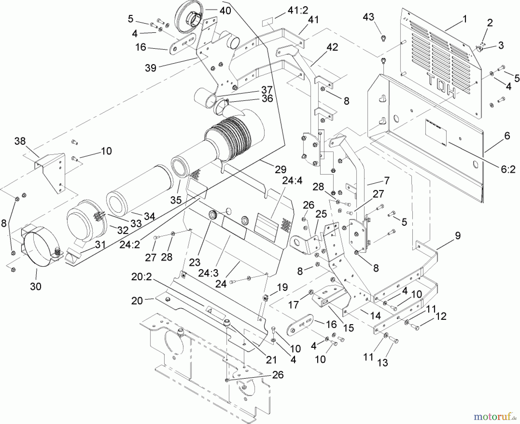  Zerto-Turn Mäher 74268TE (Z597-D) - Toro Z Master Mower, 152cm TURBO FORCE Side Discharge Deck (SN: 240000001 - 240999999) (2004) FRONT AND REAR ENGINE COVER ASSEMBLY