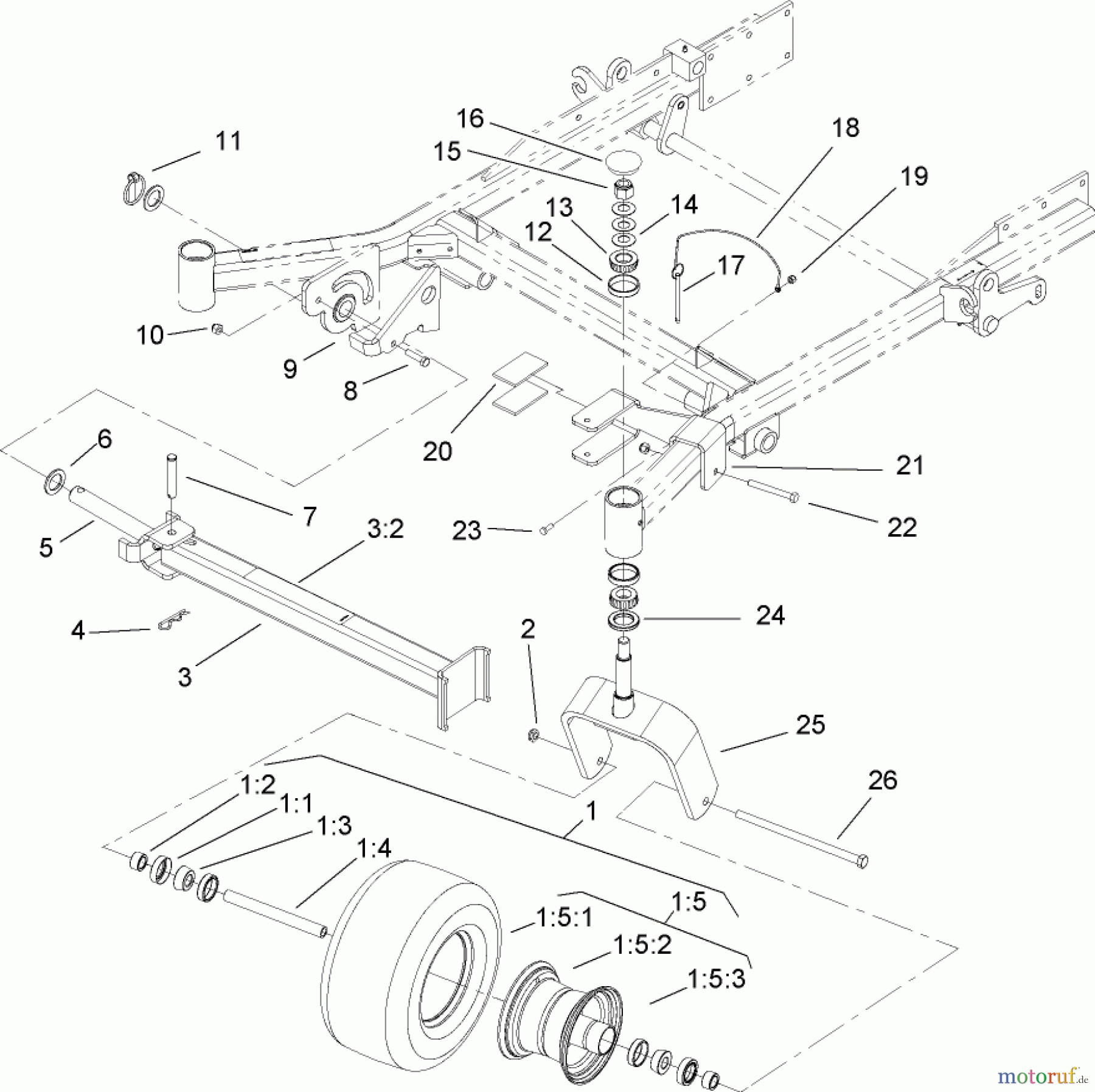  Zerto-Turn Mäher 74268TE (Z597-D) - Toro Z Master Mower, 152cm TURBO FORCE Side Discharge Deck (SN: 260000001 - 260999999) (2006) CASTER AND Z STAND ASSEMBLY