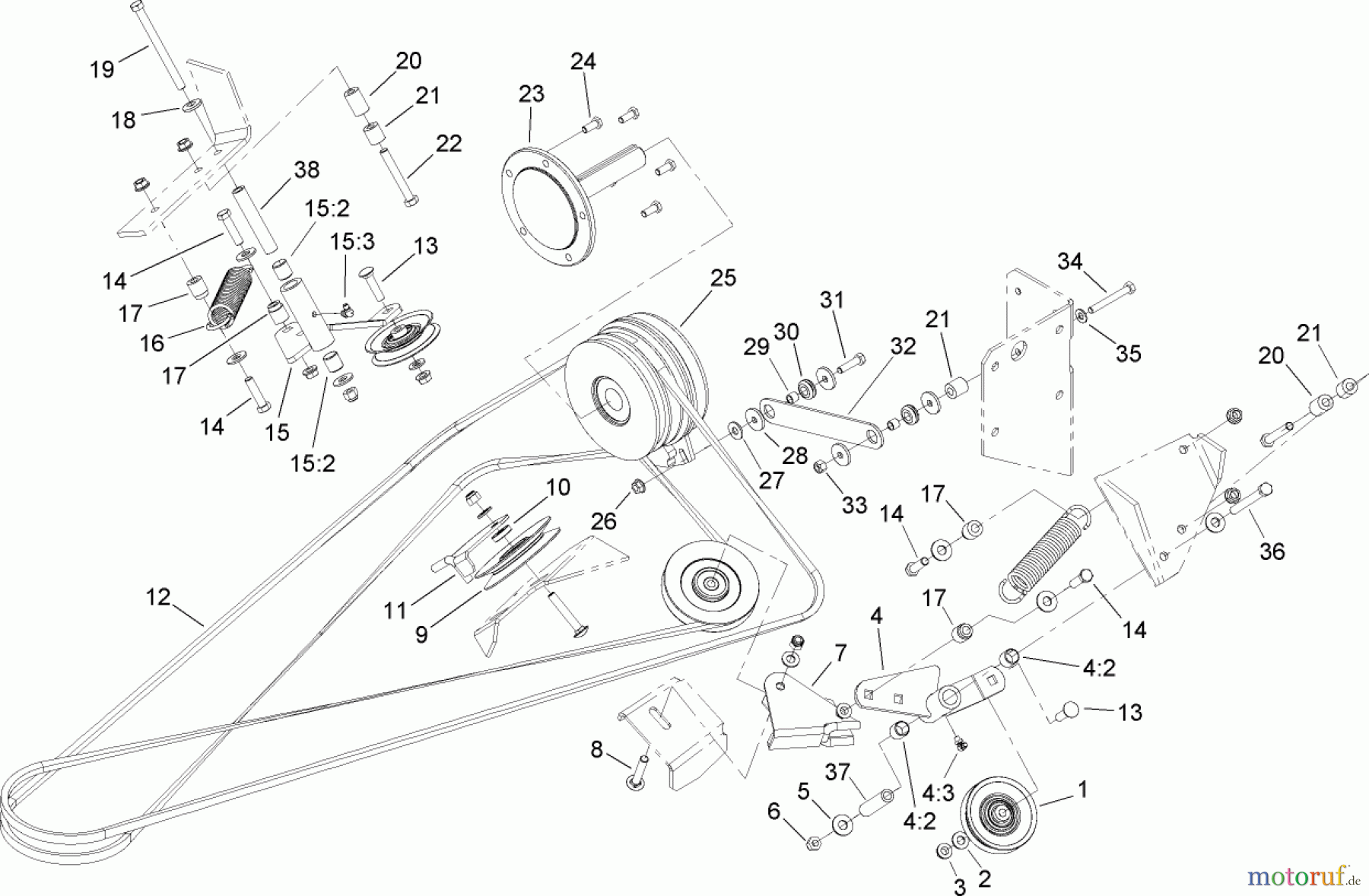  Zerto-Turn Mäher 74268TE (Z597-D) - Toro Z Master Mower, 152cm TURBO FORCE Side Discharge Deck (SN: 260000001 - 260999999) (2006) DECK BELT DRIVE ASSEMBLY