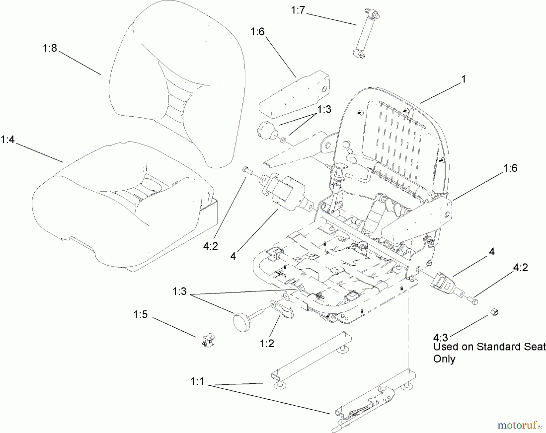  Zerto-Turn Mäher 74268TE (Z597-D) - Toro Z Master Mower, 152cm TURBO FORCE Side Discharge Deck (SN: 260000001 - 260999999) (2006) DELUXE SEAT ASSEMBLY NO. 110-0838