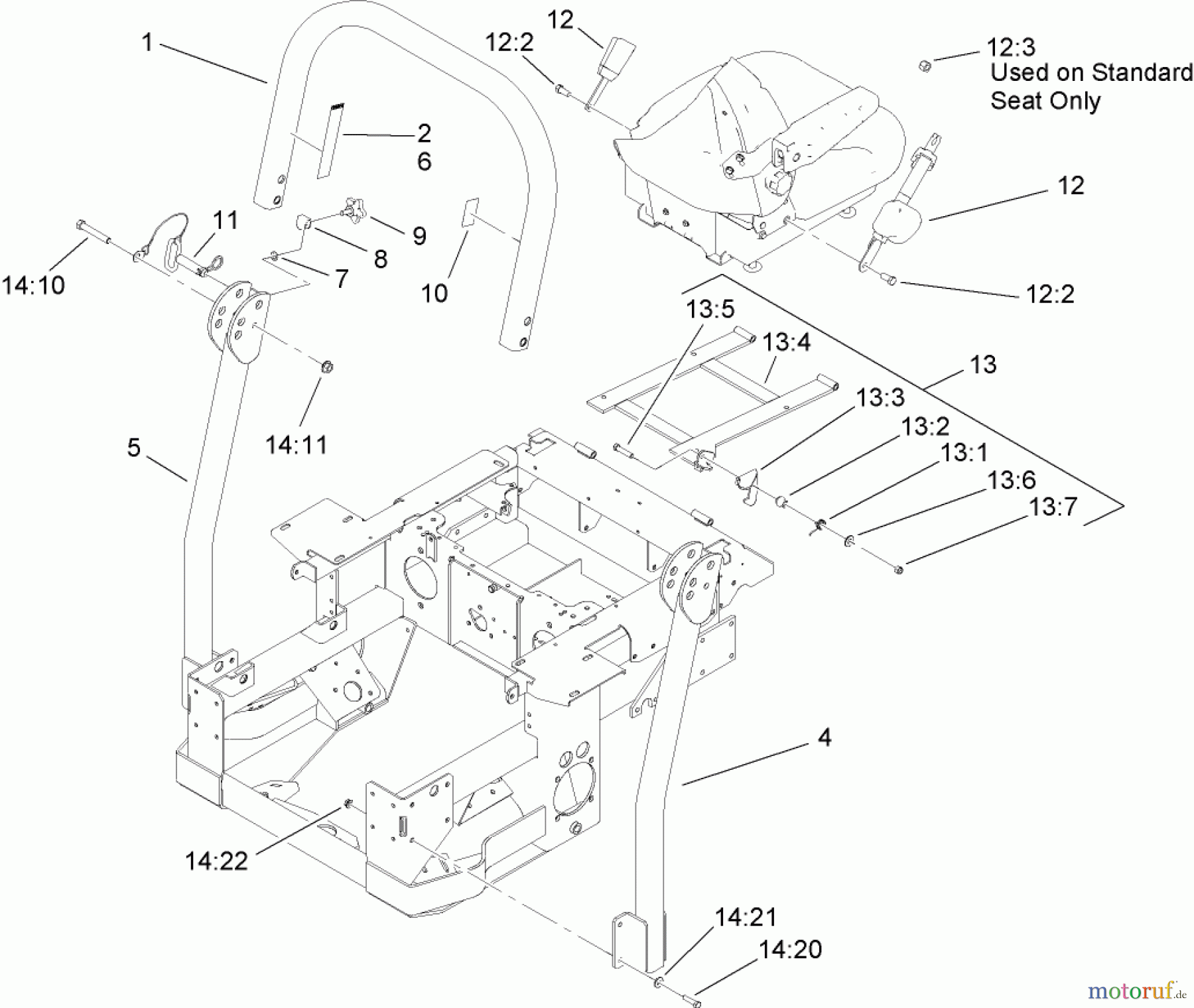  Zerto-Turn Mäher 74268TE (Z597-D) - Toro Z Master Mower, 152cm TURBO FORCE Side Discharge Deck (SN: 260000001 - 260999999) (2006) ROLL-OVER-PROTECTION-SYSTEM ASSEMBLY NO. 106-7437