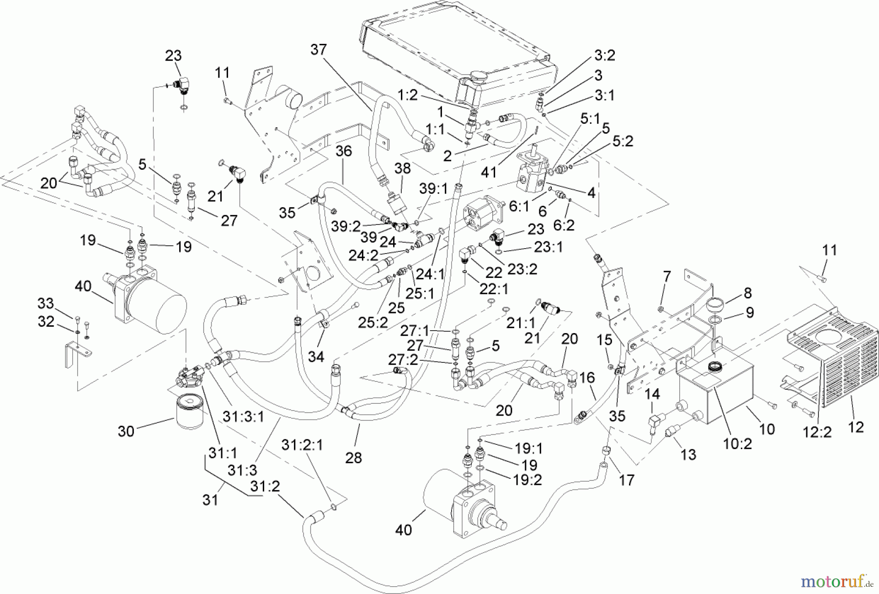  Zerto-Turn Mäher 74269TE (Z597-D) - Toro Z Master Mower, 182cm TURBO FORCE Side Discharge Deck (SN: 260000001 - 260999999) (2006) HYDRAULIC SYSTEM ASSEMBLY