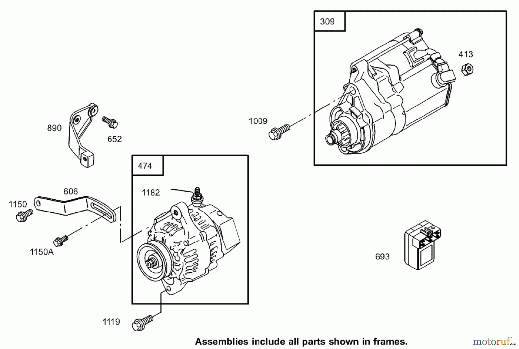  Zerto-Turn Mäher 74269TE (Z597-D) - Toro Z Master Mower, 182cm TURBO FORCE Side Discharge Deck (SN: 260000001 - 260999999) (2006) STARTER MOTOR AND ALTERNATOR ASSEMBLY