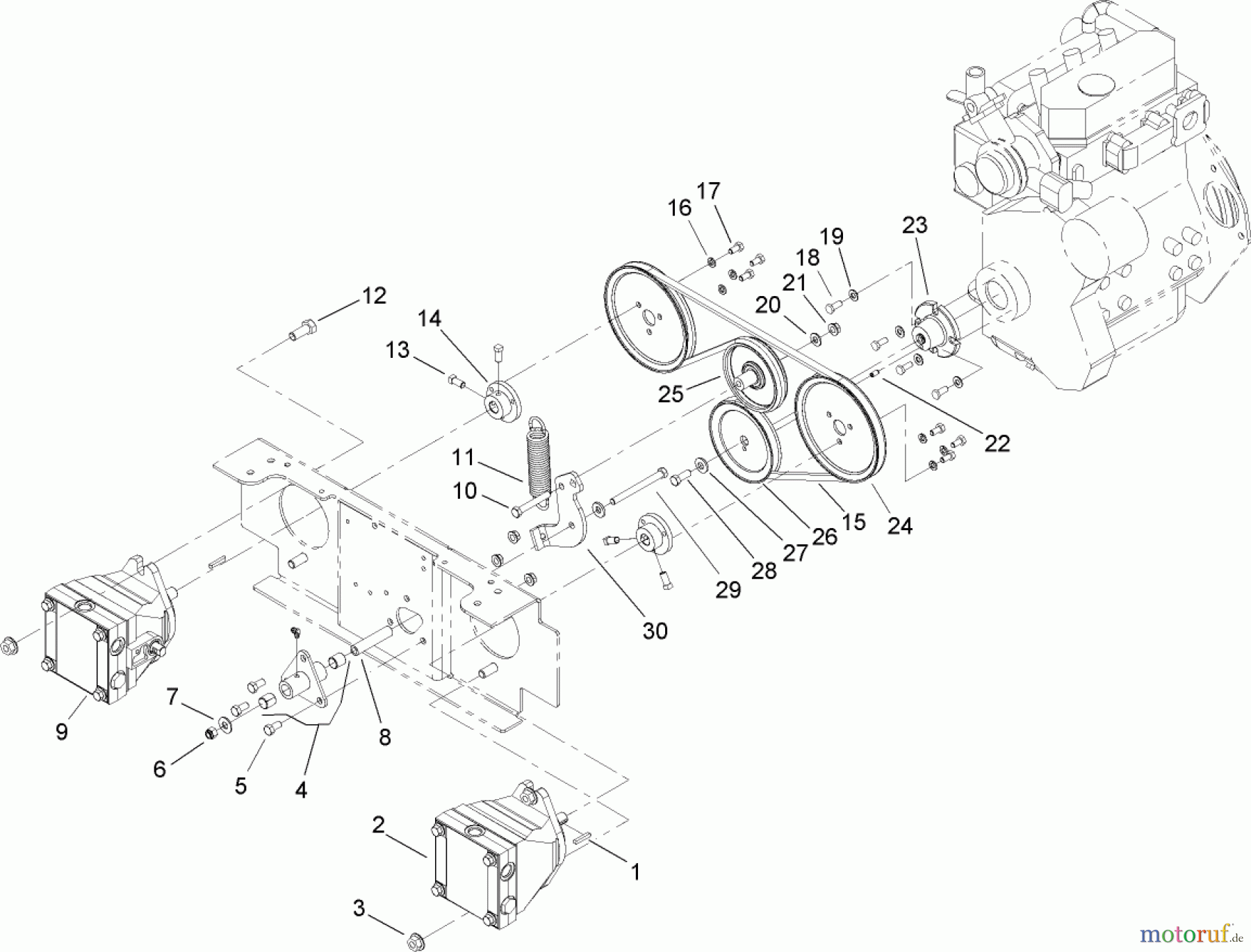  Zerto-Turn Mäher 74269TE (Z597-D) - Toro Z Master Mower, 182cm TURBO FORCE Side Discharge Deck (SN: 260000001 - 260999999) (2006) WHEEL PUMP DRIVE ASSEMBLY