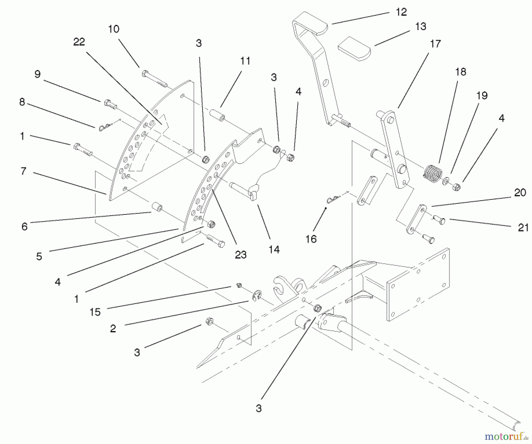  Zerto-Turn Mäher 74270 (Z147) - Toro Z Master Mower, 112cm SFS Side Discharge Deck (SN: 210000001 - 210999999) (2001) HEIGHT OF CUT HANDLE AND PLATE ASSEMBLY