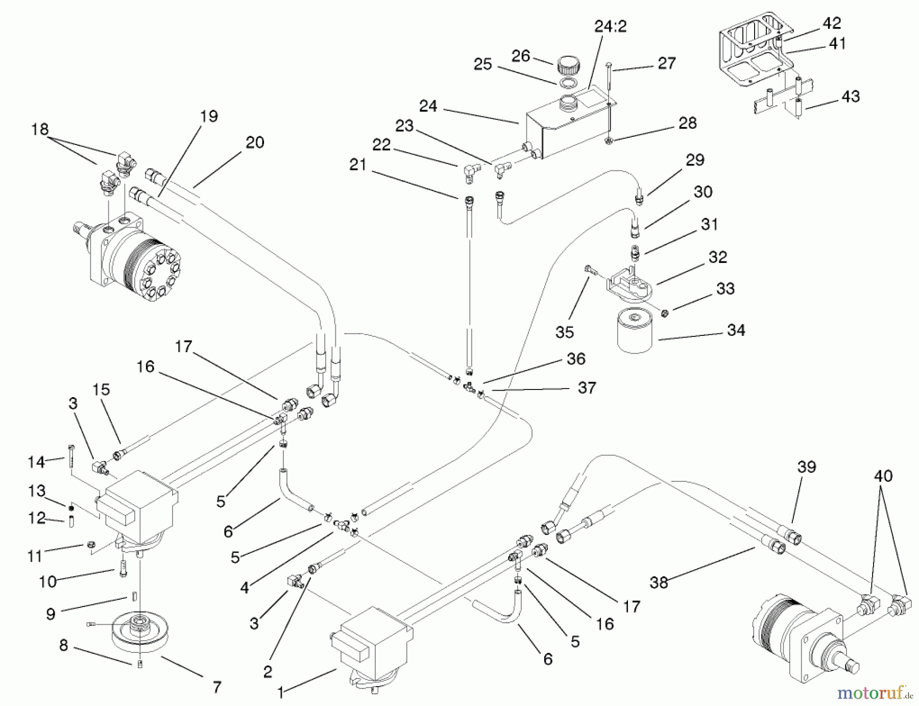  Zerto-Turn Mäher 74270 (Z147) - Toro Z Master Mower, 112cm SFS Side Discharge Deck (SN: 210000001 - 210999999) (2001) HYDRAULICS ASSEMBLY