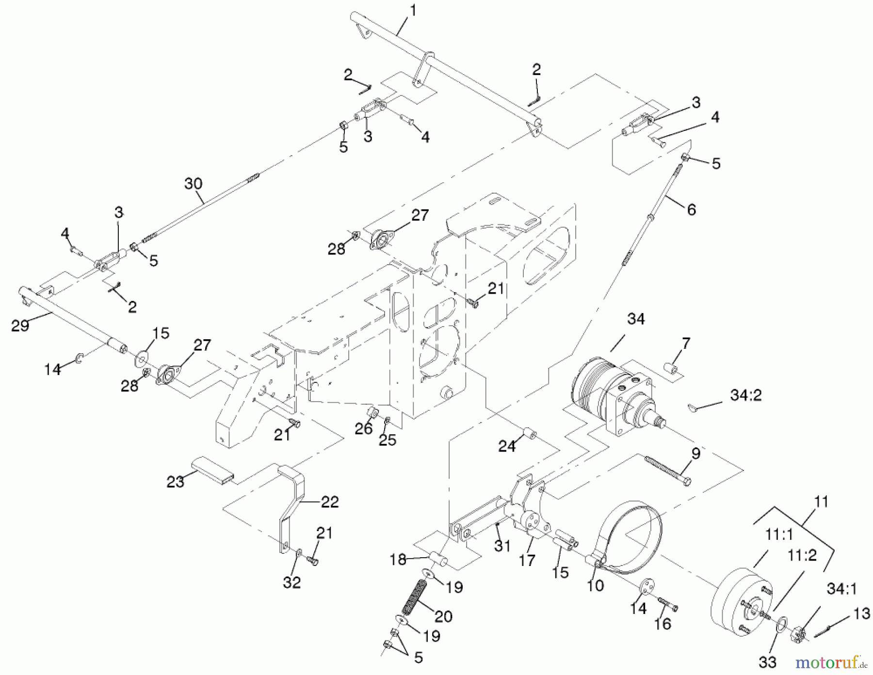  Zerto-Turn Mäher 74270 (Z147) - Toro Z Master Mower, 112cm SFS Side Discharge Deck (SN: 210000001 - 210999999) (2001) PARKING BRAKE SYSTEM ASSEMBLY