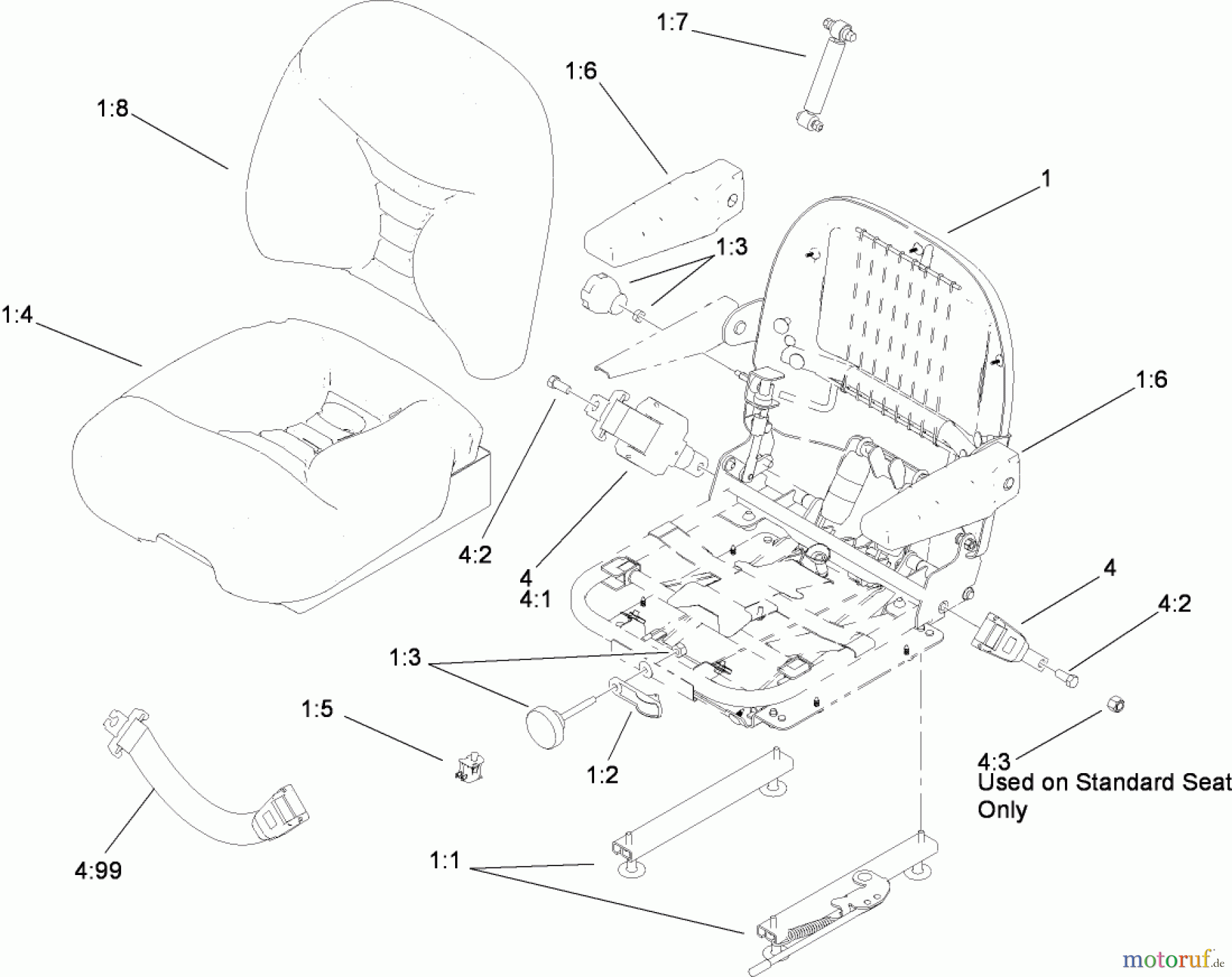  Zerto-Turn Mäher 74279TE (Z580-D) - Toro Z Master Mower, 52 Rear Discharge Deck (SN: 280000001 - 280999999) (2008) DELUXE SEAT ASSEMBLY NO. 110-0838