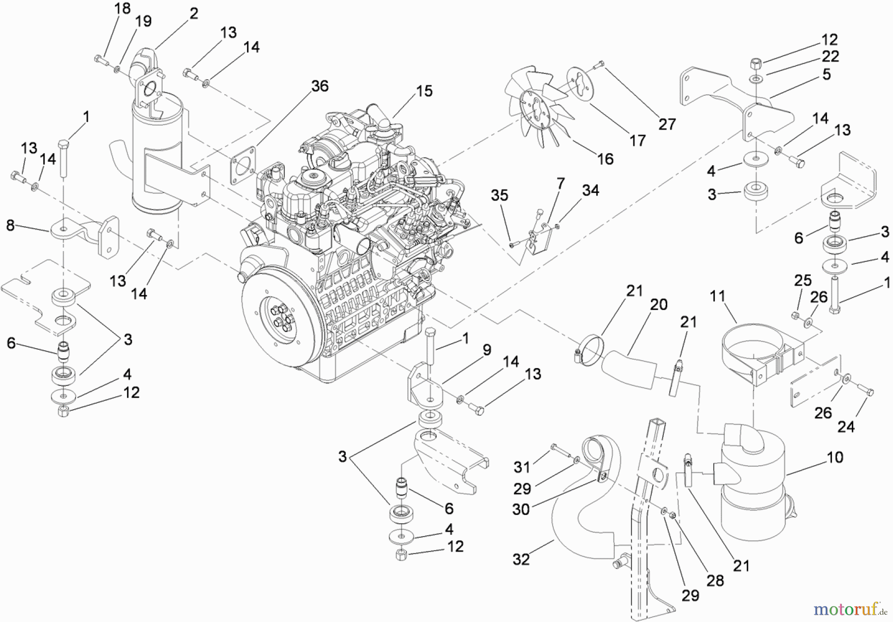  Zerto-Turn Mäher 74279TE (Z580-D) - Toro Z Master Mower, 52 Rear Discharge Deck (SN: 310000001 - 310999999) (2010) ENGINE, EXHAUST AND AIR INTAKE ASSEMBLY