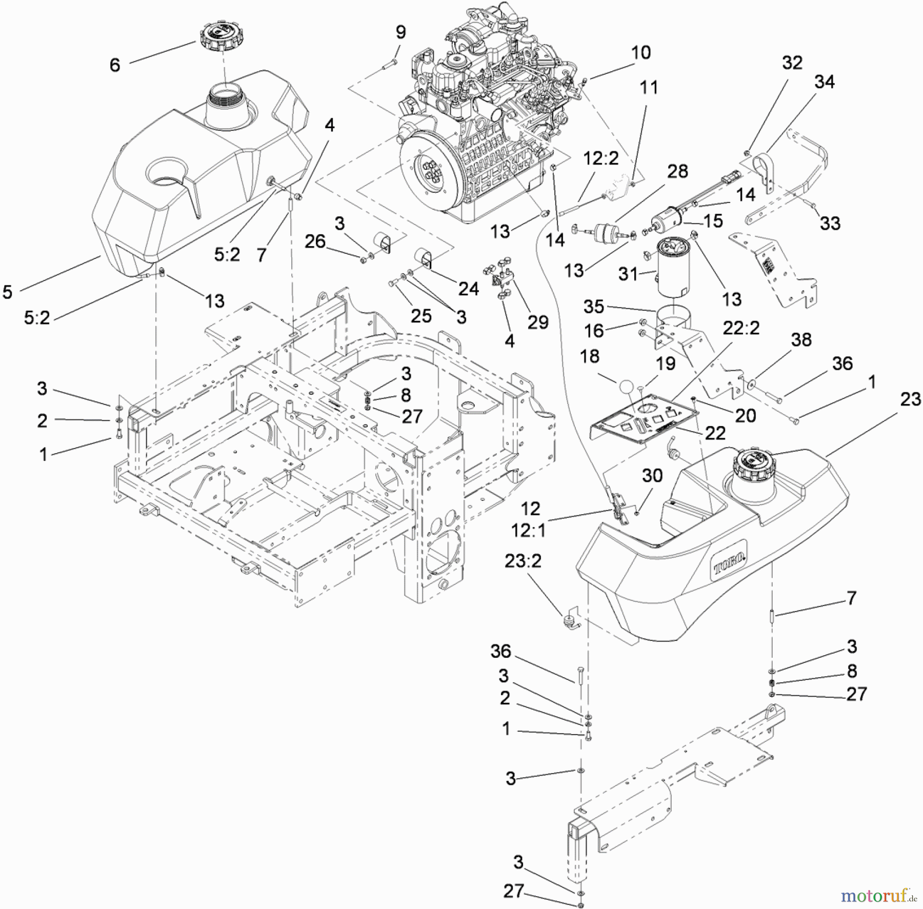  Zerto-Turn Mäher 74279TE (Z580-D) - Toro Z Master Mower, 52 Rear Discharge Deck (SN: 310000001 - 310999999) (2010) FUEL SYSTEM AND THROTTLE CONTROL ASSEMBLY