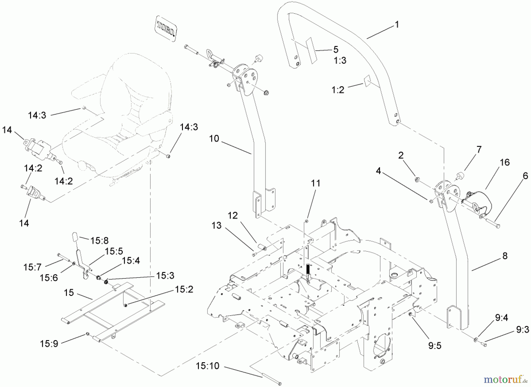  Zerto-Turn Mäher 74279TE (Z593-D) - Toro Z Master Mower, 52 Rear Discharge Deck (SN: 270000001 - 270999999) (2007) ROLL-OVER PROTECTION SYSTEM ASSEMBLY NO. 110-0877