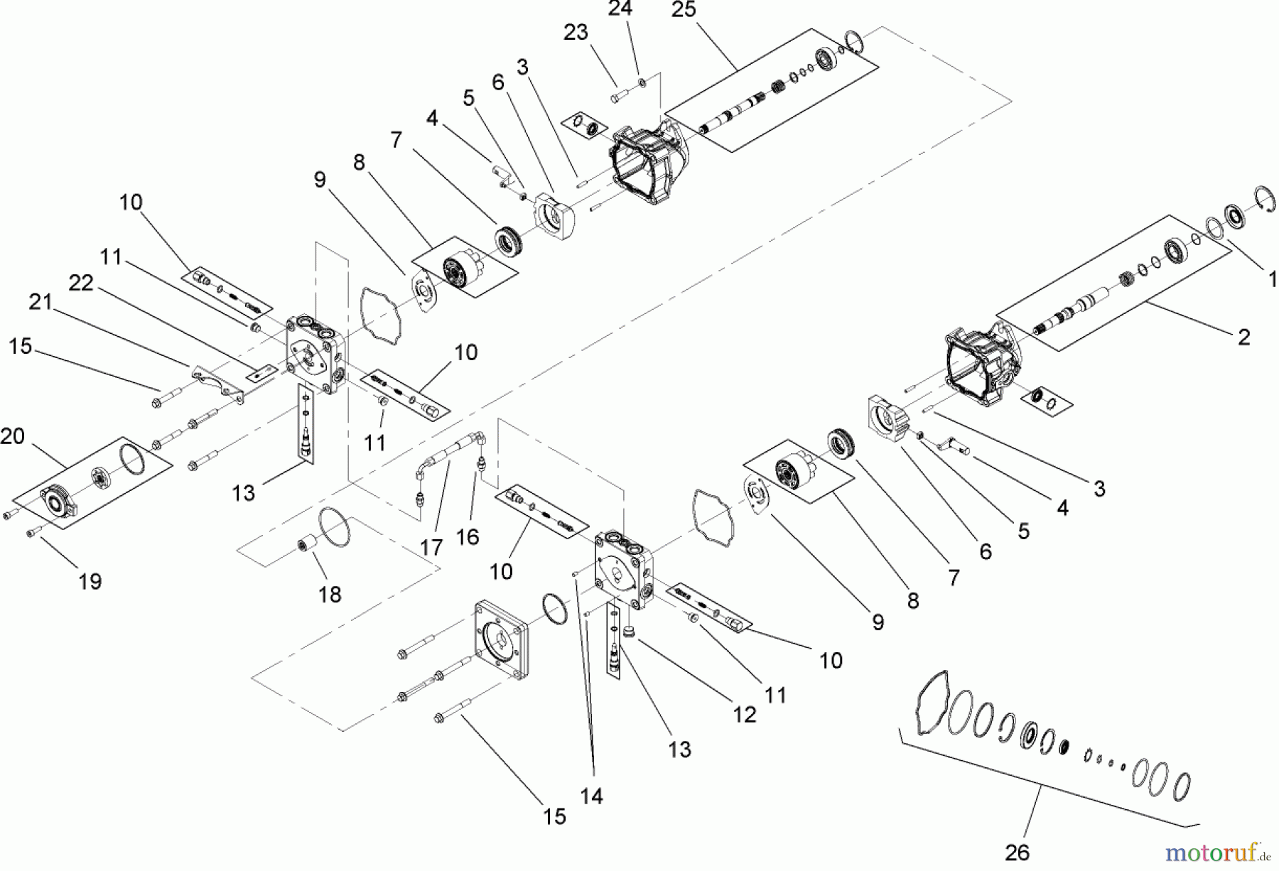  Zerto-Turn Mäher 74279TE (Z593-D) - Toro Z Master Mower, 52 Rear Discharge Deck (SN: 270000001 - 270999999) (2007) TANDEM PUMP ASSEMBLY NO. 107-9885