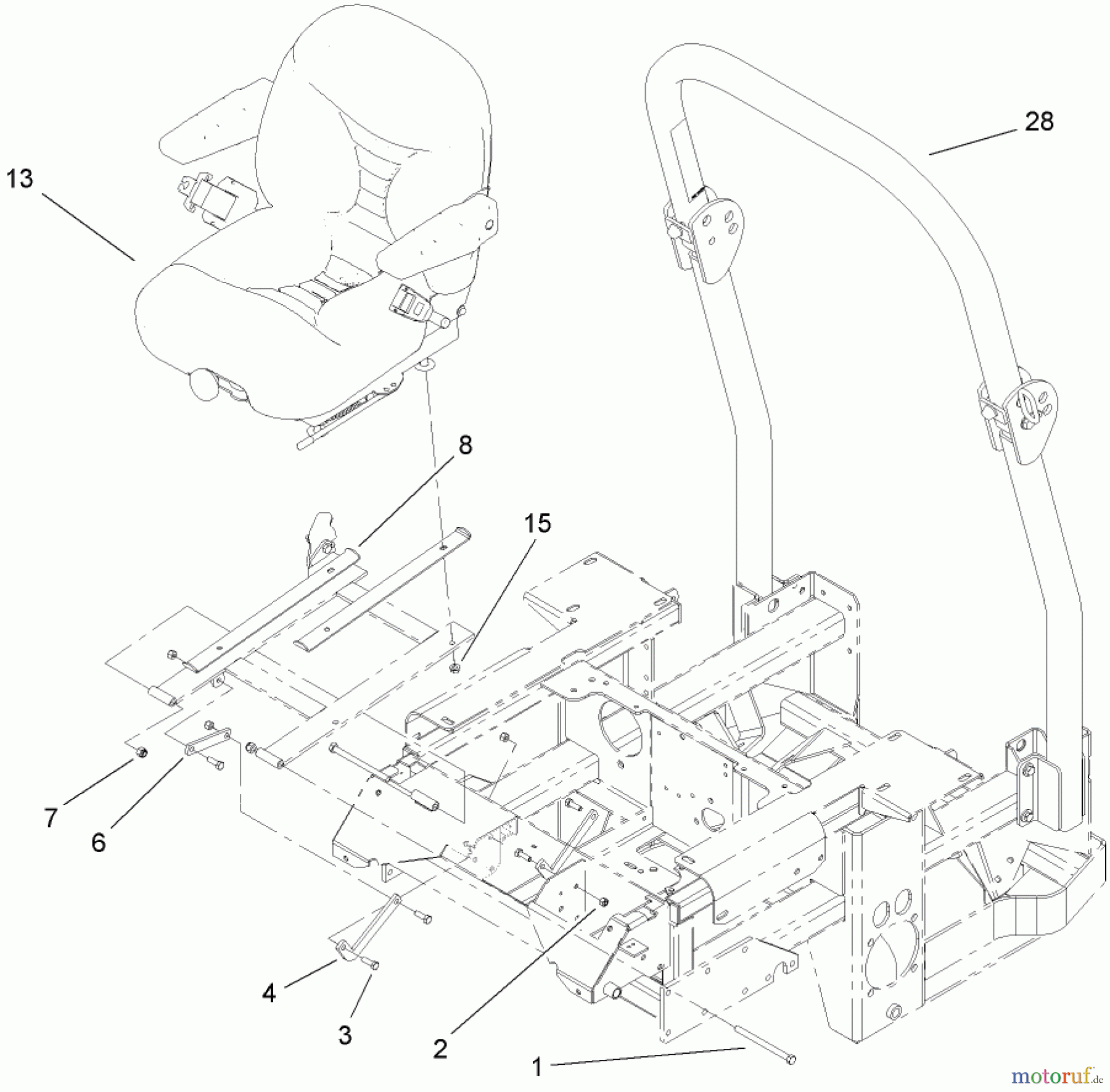  Zerto-Turn Mäher 74280TE (Z597-D) - Toro Z Master Mower, 62 Rear Discharge Deck (SN: 260000001 - 260999999) (2006) SEAT AND ROLL-OVER-PROTECTION-SYSTEM ASSEMBLY