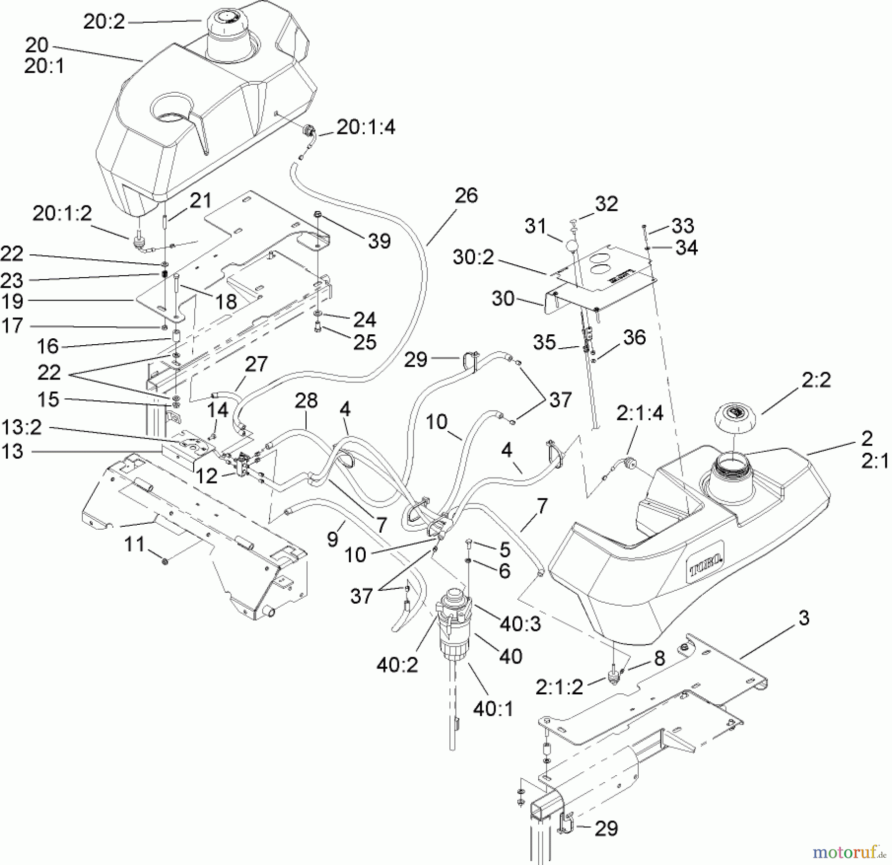  Zerto-Turn Mäher 74280TE (Z597-D) - Toro Z Master Mower, 62 Rear Discharge Deck (SN: 260000001 - 260999999) (2006) TANK AND FUEL LINE ASSEMBLY