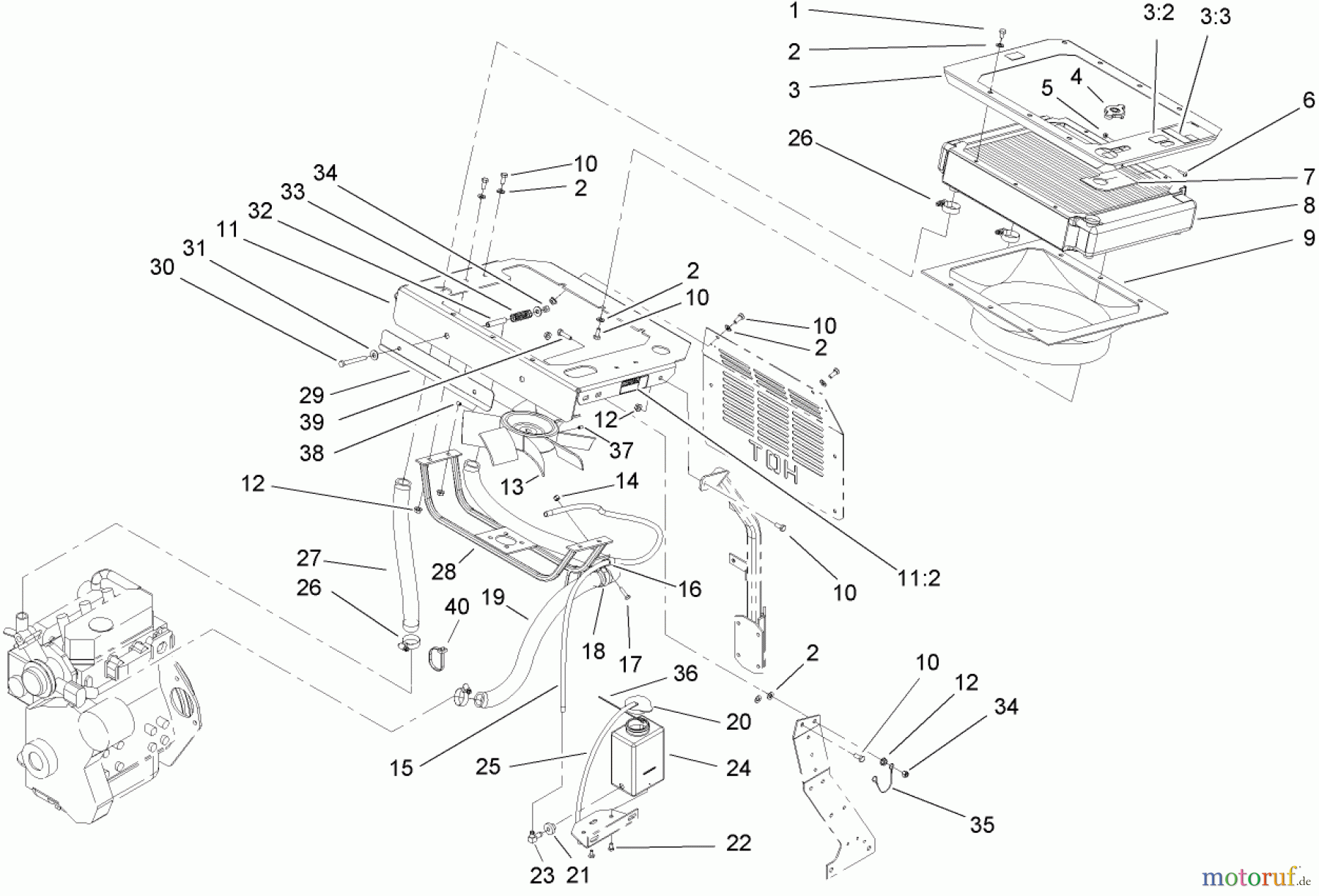  Zerto-Turn Mäher 74280TE (Z597-D) - Toro Z Master Mower, 62 Rear Discharge Deck (SN: 270000001 - 270999999) (2007) COOLING SYSTEM ASSEMBLY