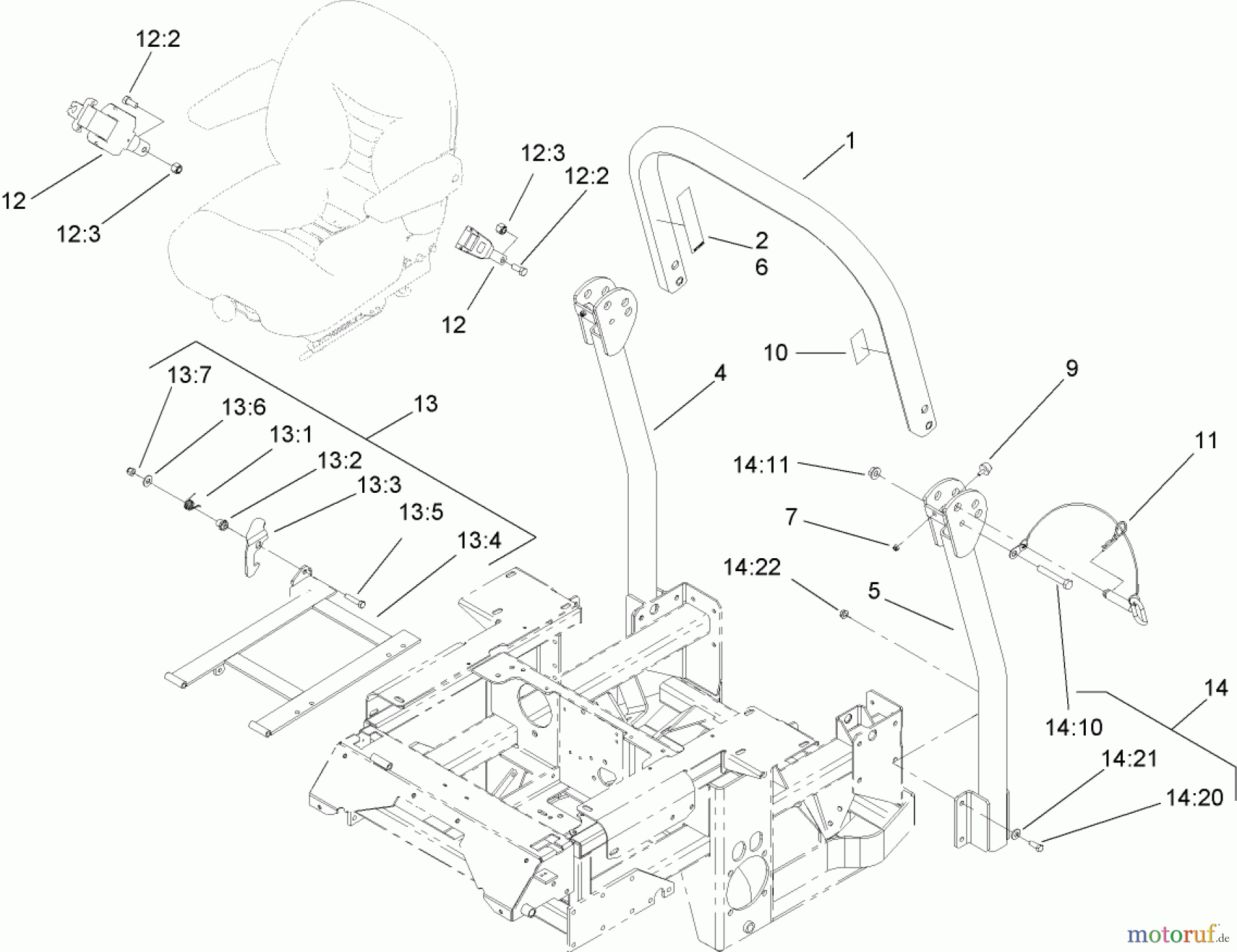  Zerto-Turn Mäher 74281TE (Z597-D) - Toro Z Master Mower, 72 Rear Discharge Deck (SN: 260000001 - 260999999) (2006) ROLL-OVER PROTECTION SYSTEM ASSEMBLY NO. 106-7437