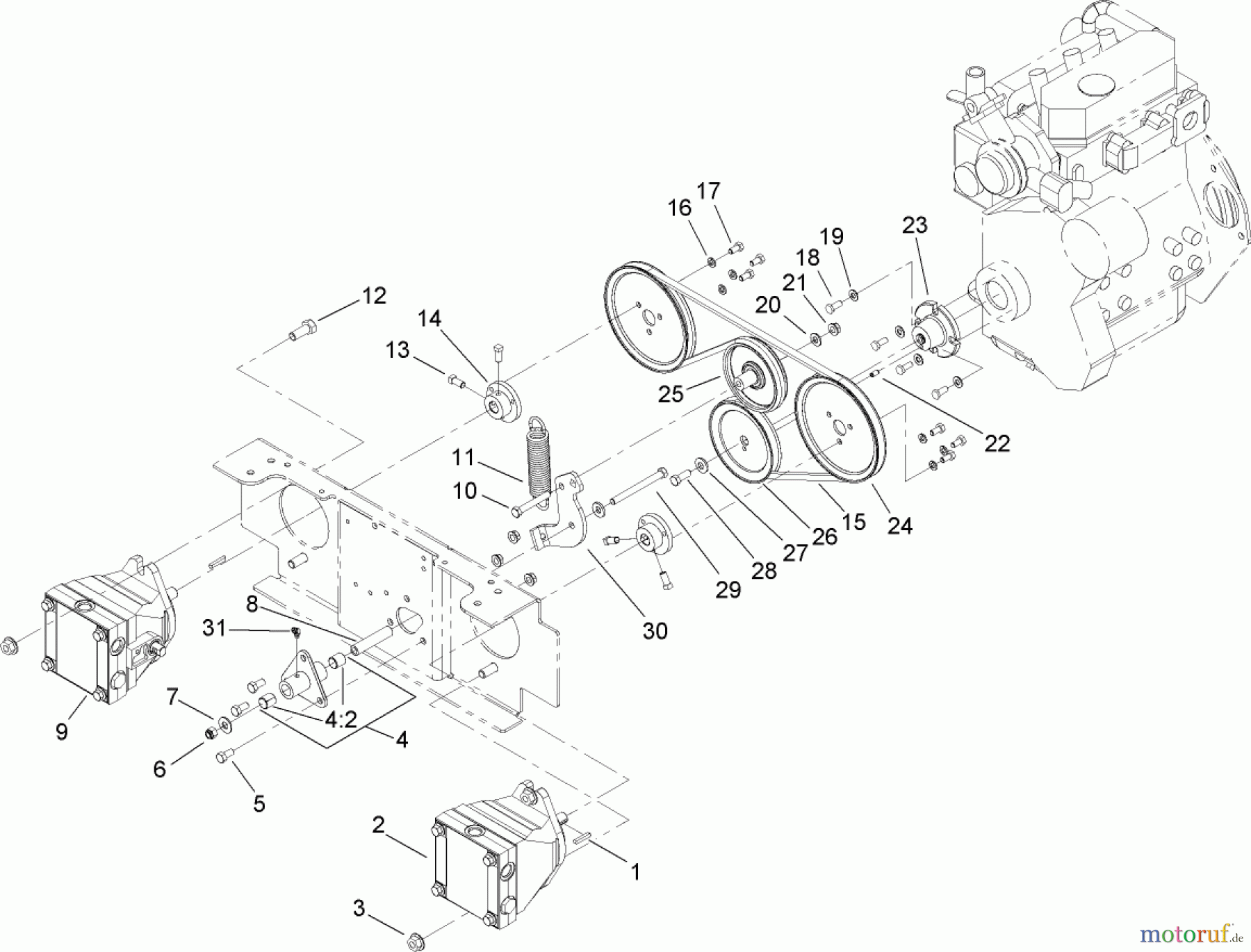  Zerto-Turn Mäher 74281TE (Z597-D) - Toro Z Master Mower, 72 Rear Discharge Deck (SN: 260000001 - 260999999) (2006) WHEEL PUMP DRIVE ASSEMBLY