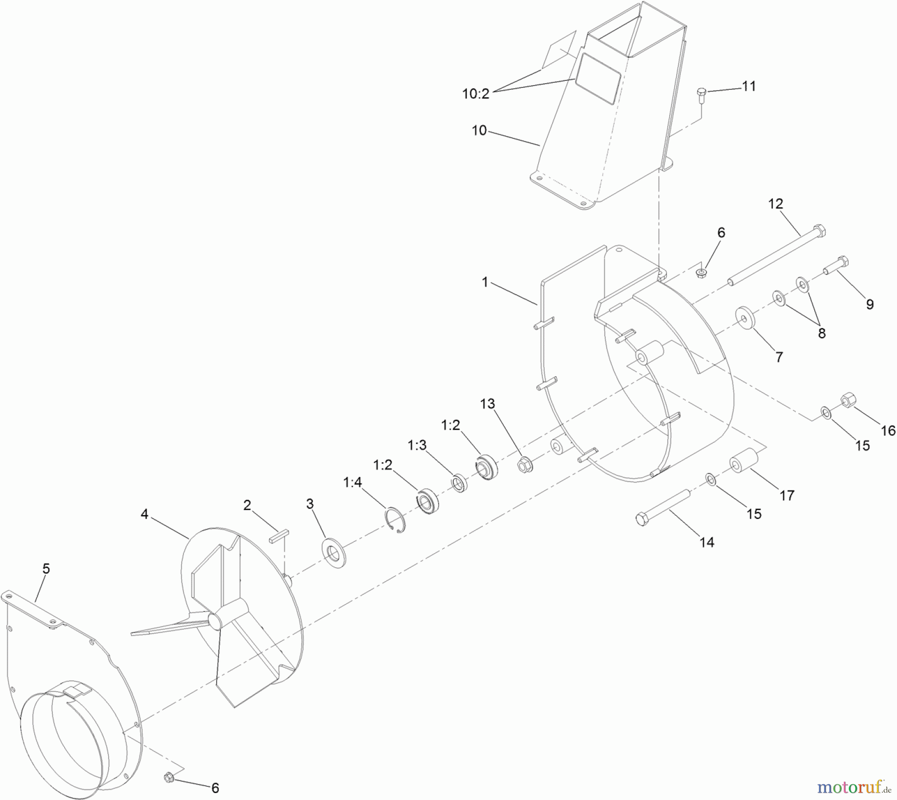  Zerto-Turn Mäher 74310 - Toro Z Master 8000 Series Riding Mower, with 42in Direct-Collect Cutting Unit (SN: 314000001 - 314999999) (2014) BLOWER ASSEMBLY NO. 116-9649