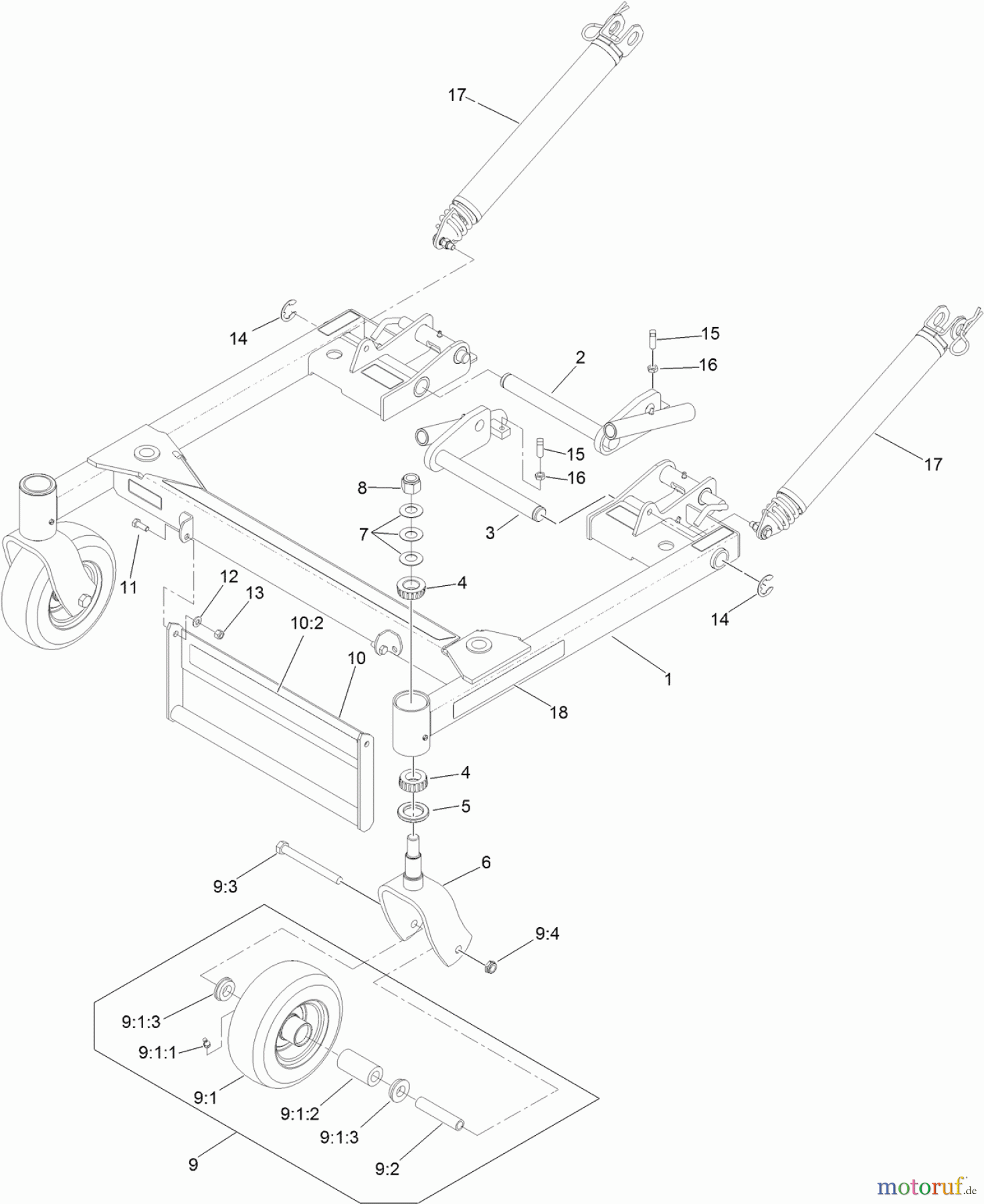  Zerto-Turn Mäher 74310 - Toro Z Master 8000 Series Riding Mower, with 42in Direct-Collect Cutting Unit (SN: 314000001 - 314999999) (2014) DECK SUPPORT FRAME ASSEMBLY NO. 130-2892