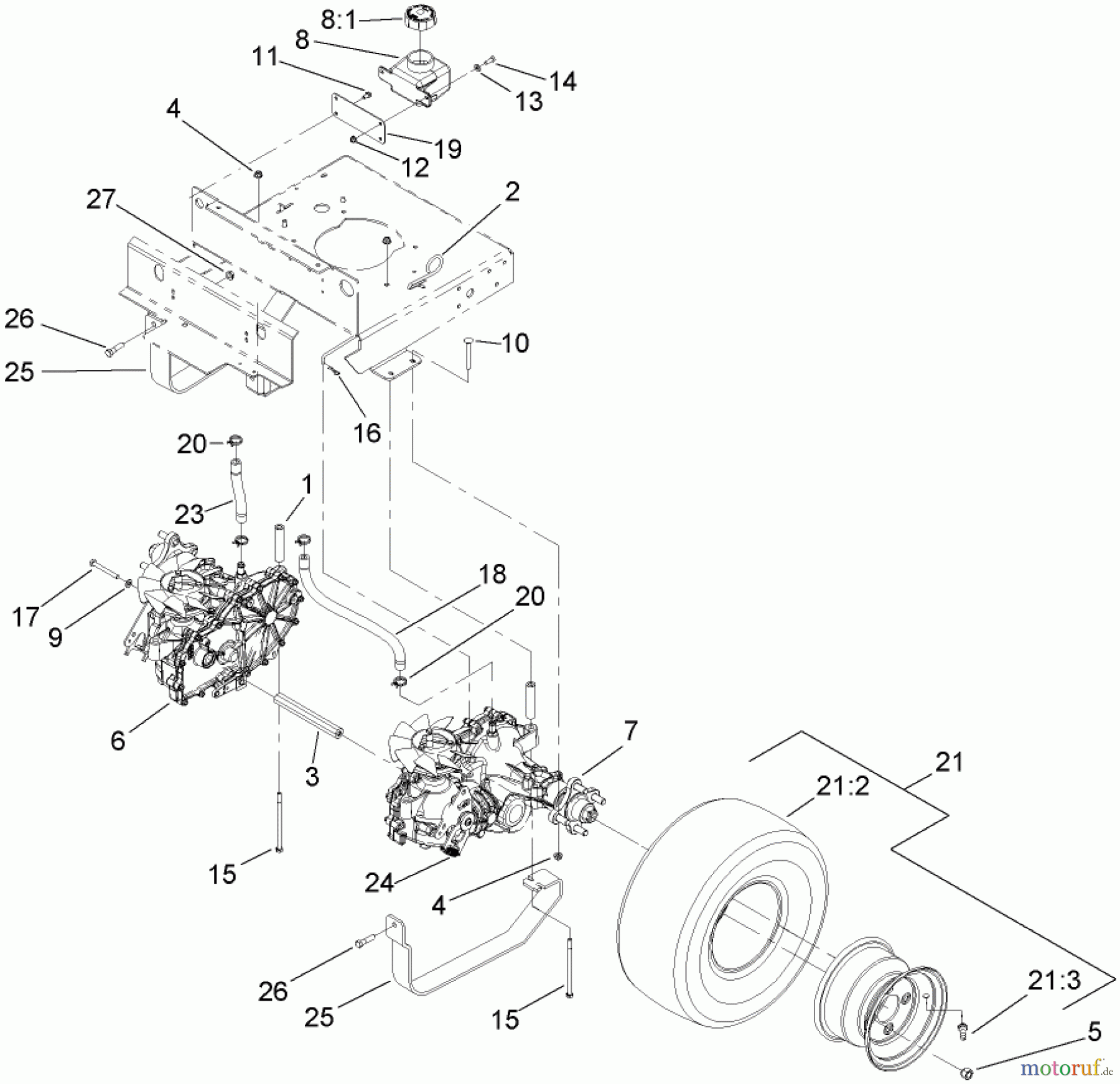  Zerto-Turn Mäher 74408TE (Z334) - Toro Z Master Mower, 86cm 7-Gauge Side Discharge Deck (SN: 270000701 - 270999999) (2007) HYDRAULIC DRIVE ASSEMBLY