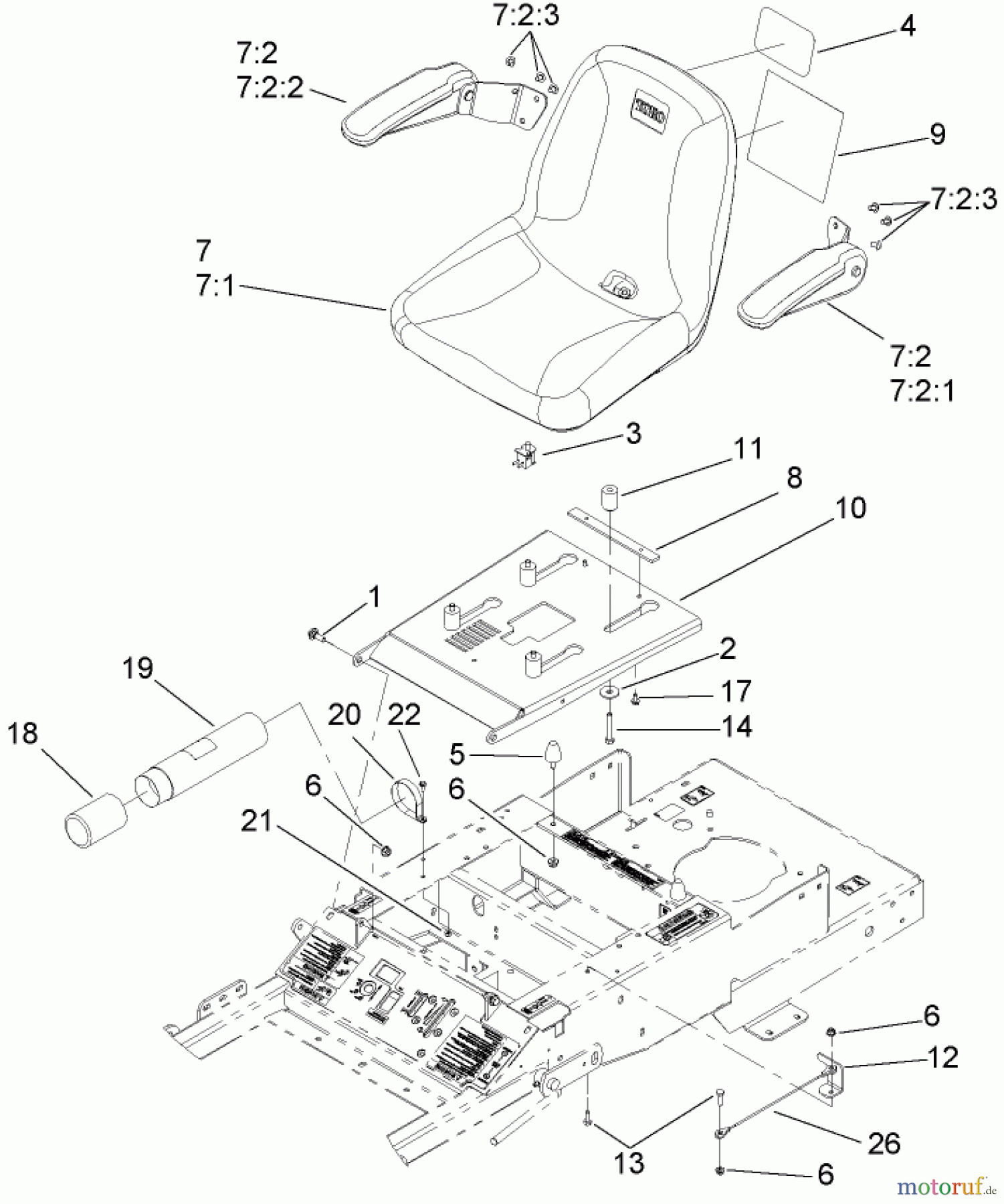  Zerto-Turn Mäher 74408TE (Z334) - Toro Z Master Mower, 86cm 7-Gauge Side Discharge Deck (SN: 270000701 - 270999999) (2007) SEAT ASSEMBLY