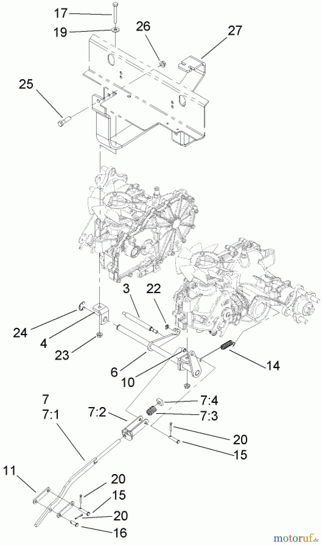  Zerto-Turn Mäher 74409TE (Z340) - Toro Z Master Mower, 102cm 7-Gauge Side Discharge Deck (SN: 270000001 - 270000700) (2007) BRAKE LINKAGE ASSEMBLY