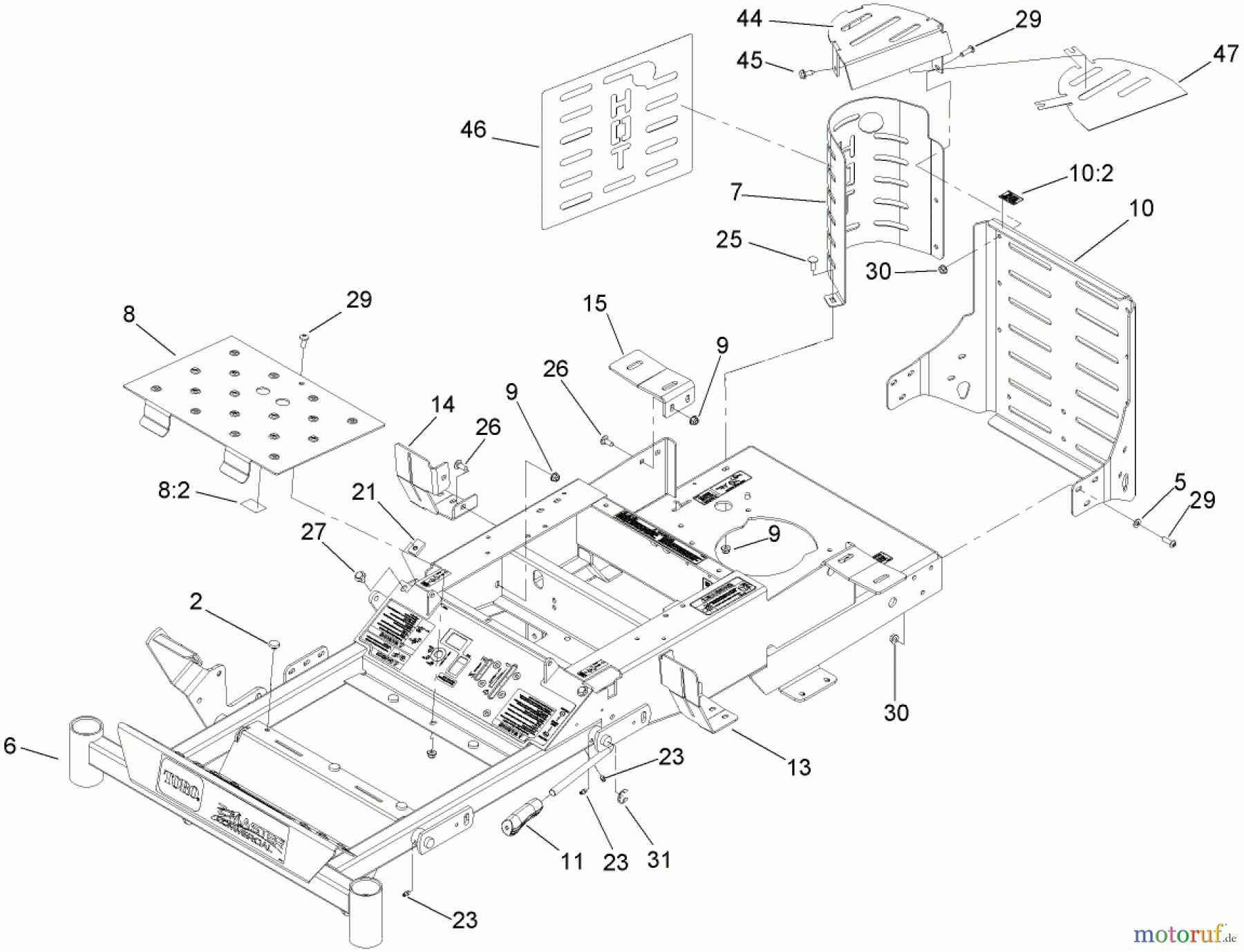  Zerto-Turn Mäher 74409TE (Z340) - Toro Z Master Mower, 102cm 7-Gauge Side Discharge Deck (SN: 270000001 - 270000700) (2007) FRAME ASSEMBLY