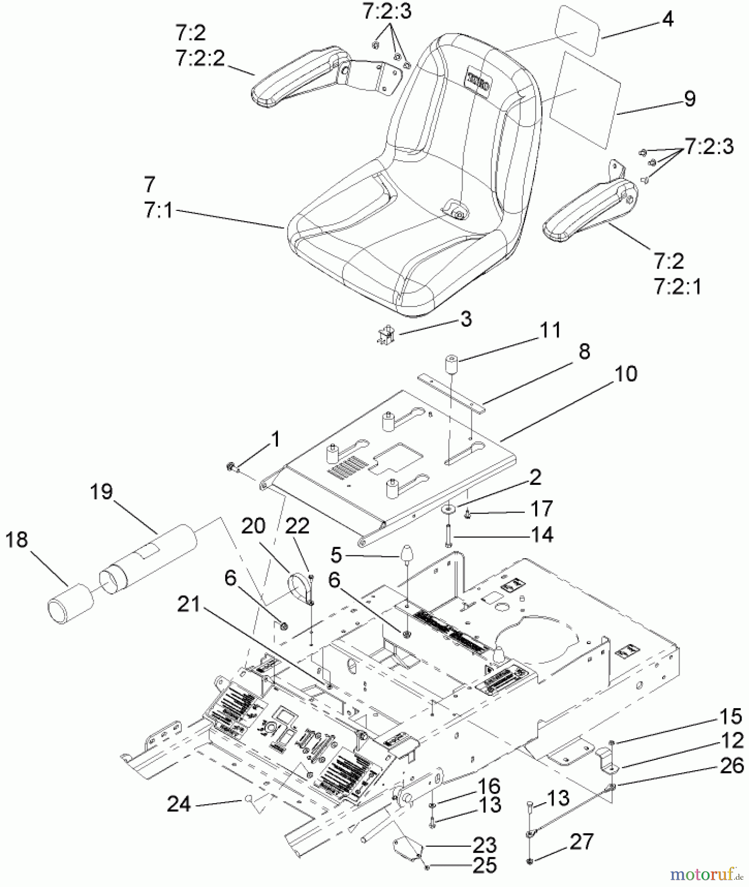  Zerto-Turn Mäher 74409TE (Z340) - Toro Z Master Mower, 102cm 7-Gauge Side Discharge Deck (SN: 270000001 - 270000700) (2007) SEAT ASSEMBLY