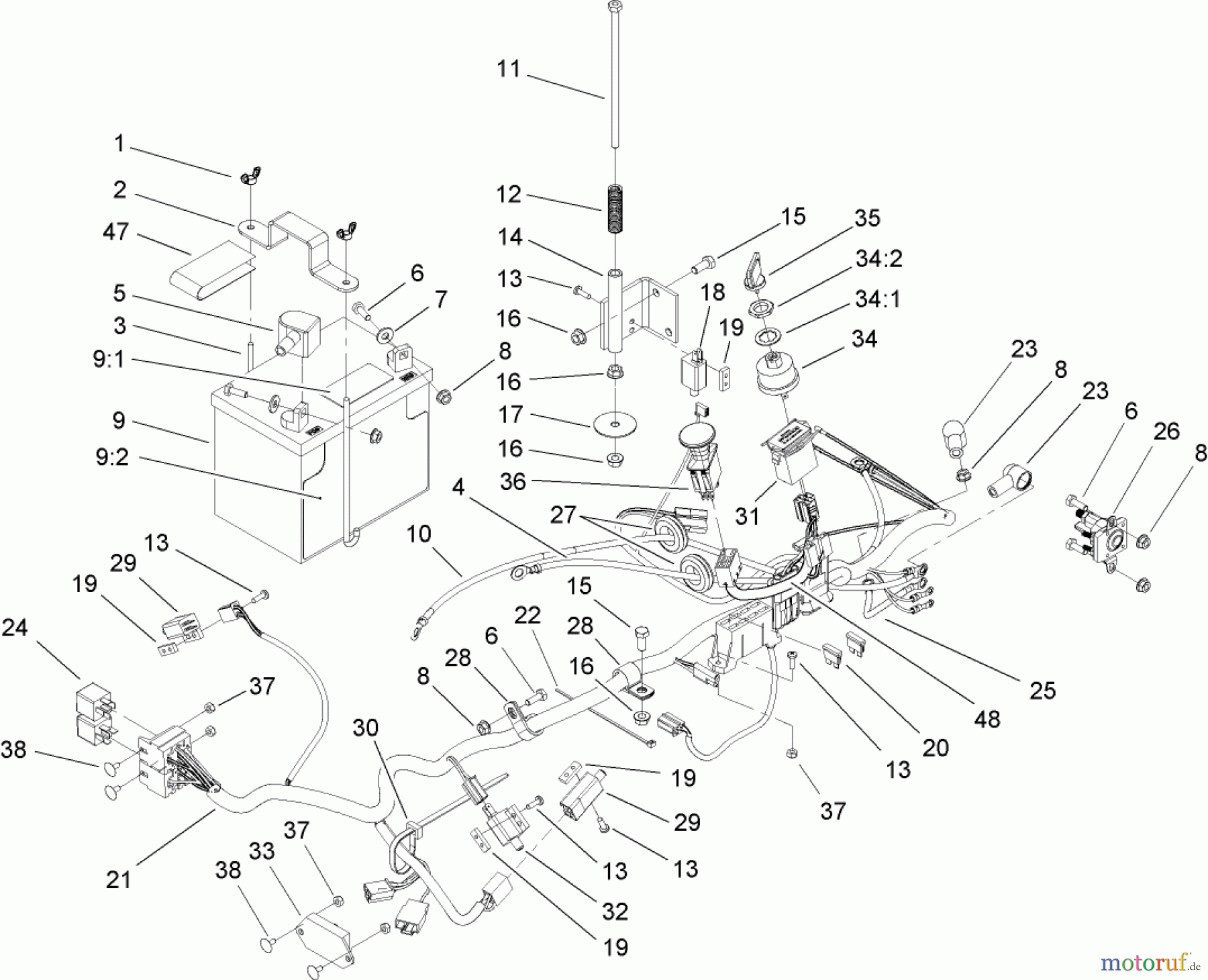  Zerto-Turn Mäher 74411TE (Z149) - Toro Z Master Mower, 112cm SFS Side Discharge Deck (SN: 250000001 - 250999999) (2005) ELECTRICAL SYSTEM ASSSEMBLY