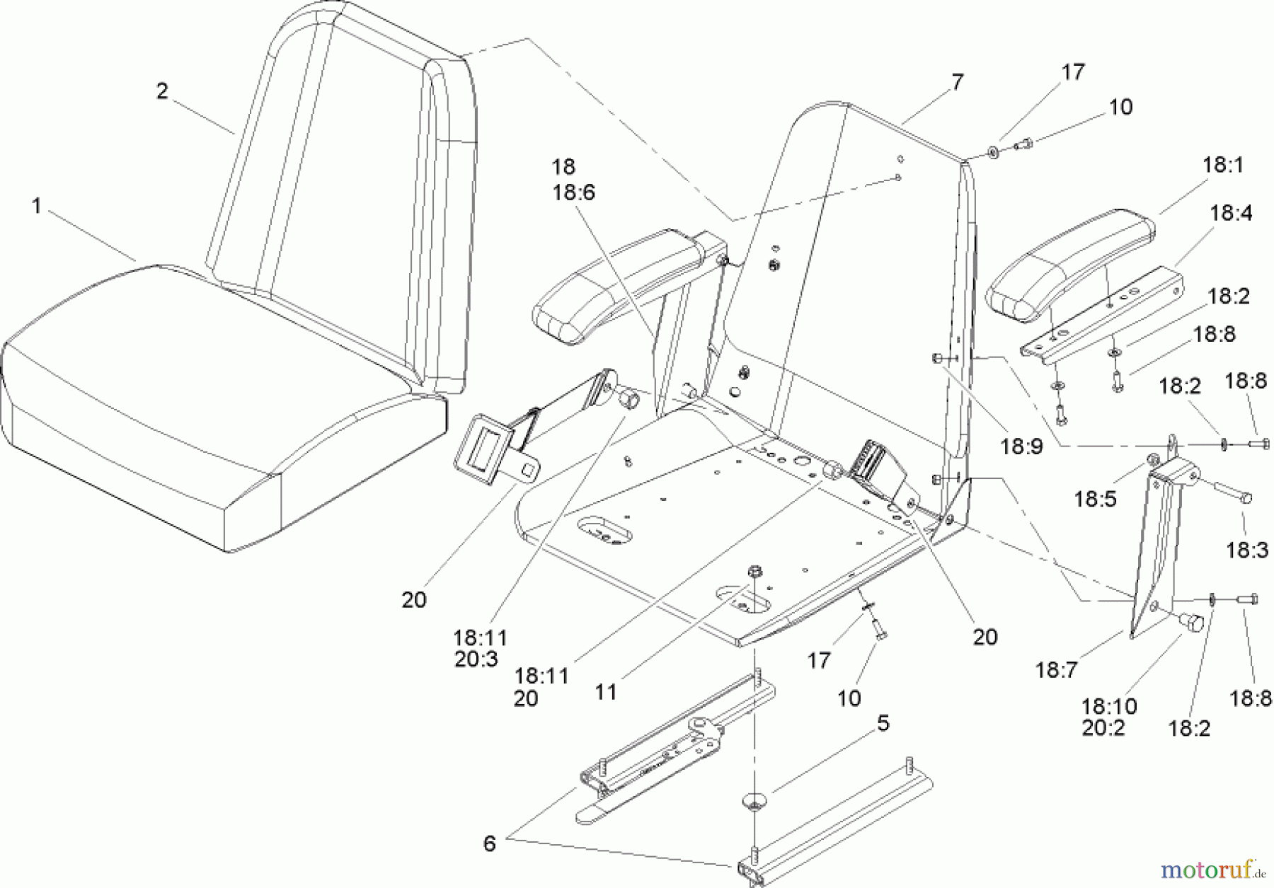  Zerto-Turn Mäher 74411TE (Z149) - Toro Z Master Mower, 112cm SFS Side Discharge Deck (SN: 250000001 - 250999999) (2005) SEAT ASSEMBLY NO. 107-1867