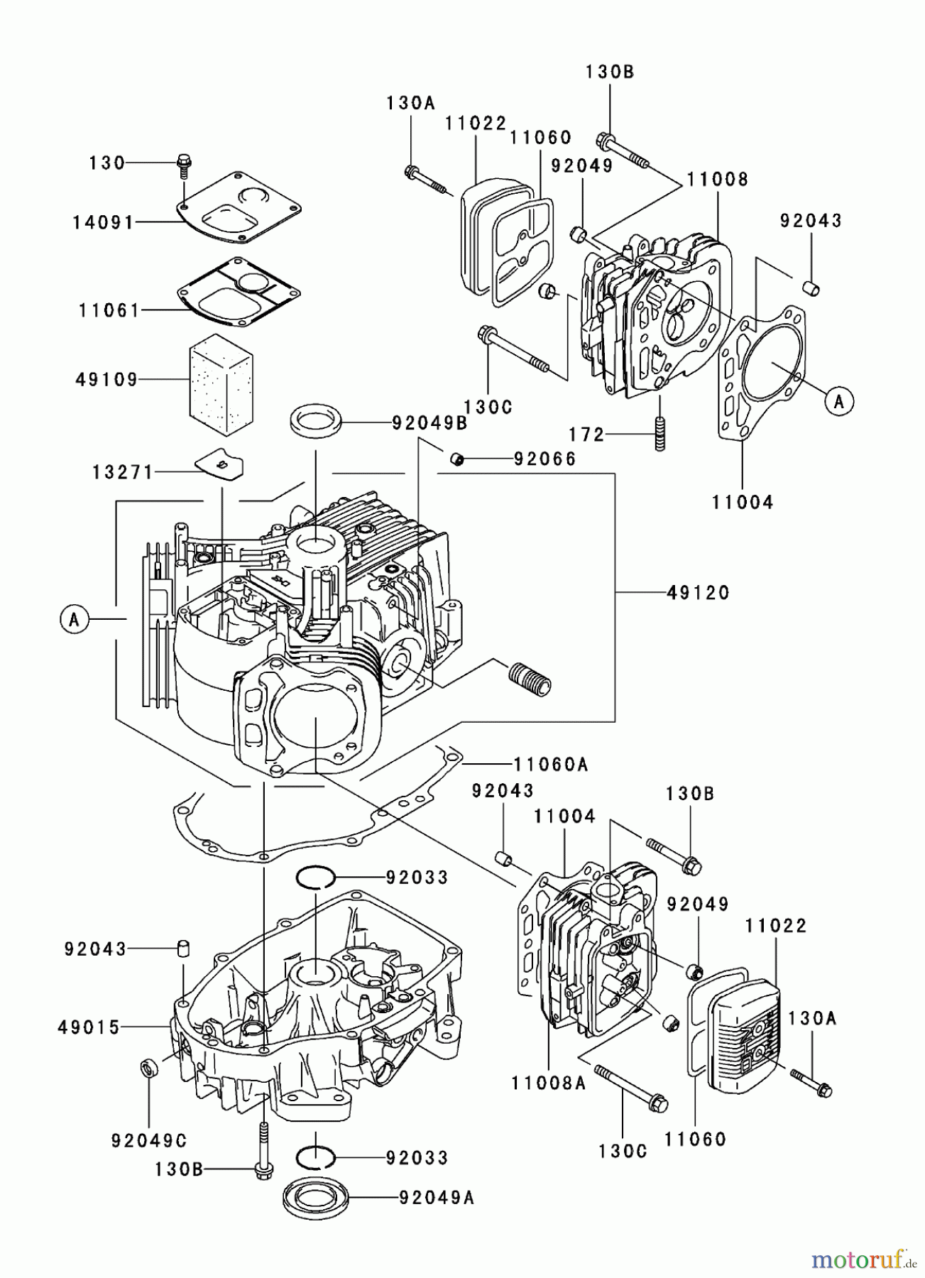  Zerto-Turn Mäher 74411TE (Z149) - Toro Z Master Mower, 112cm SFS Side Discharge Deck (SN: 260000001 - 260999999) (2006) CYLINDER / CRANKCASE ASSEMBLY  KAWASAKI FH580V AS29