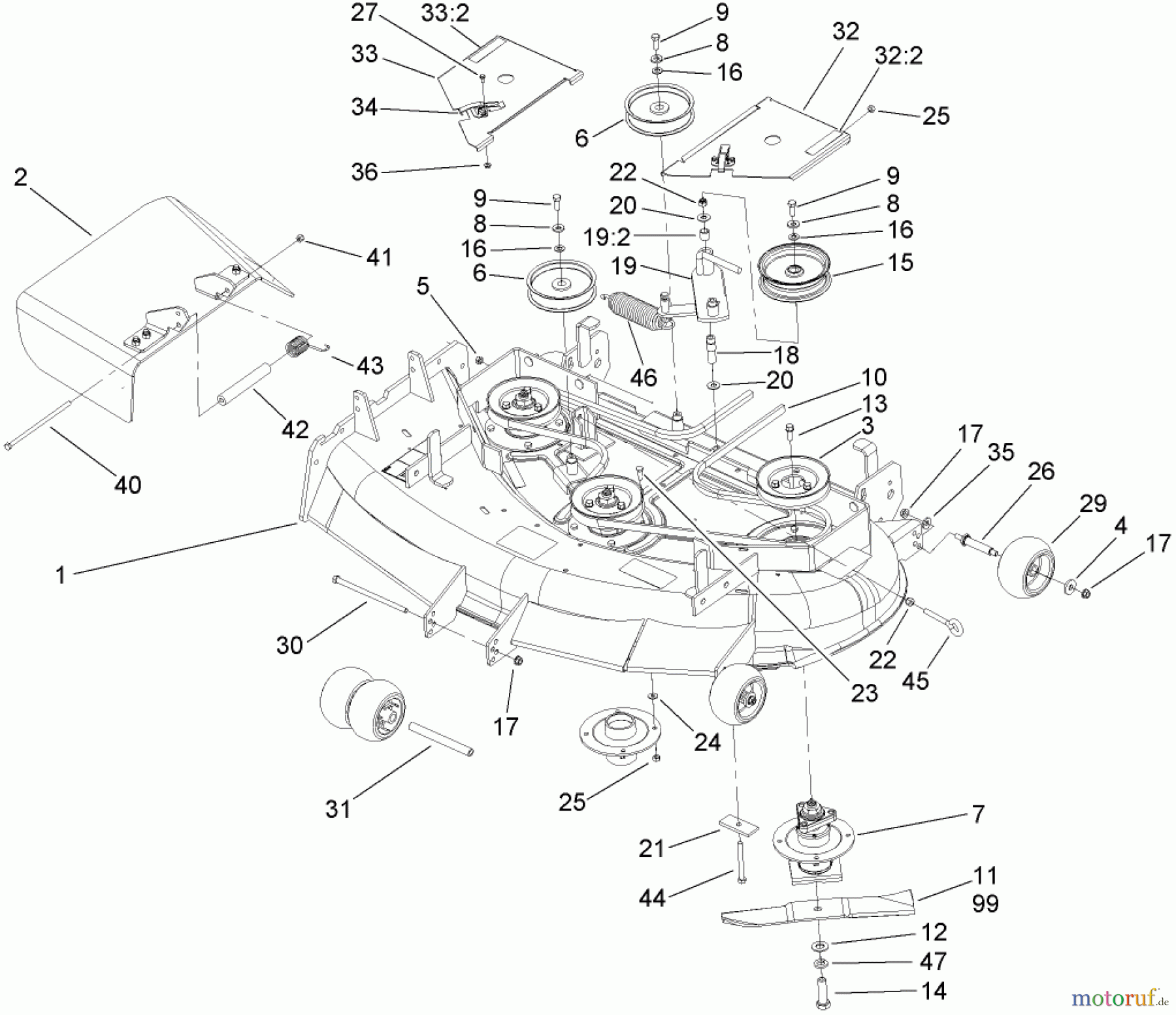  Zerto-Turn Mäher 74411TE (Z149) - Toro Z Master Mower, 112cm SFS Side Discharge Deck (SN: 260000001 - 260999999) (2006) DECK ASSEMBLY NO. 107-1678