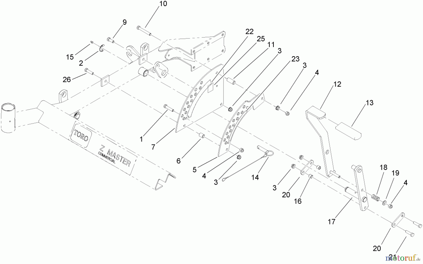  Zerto-Turn Mäher 74411TE (Z149) - Toro Z Master Mower, 112cm SFS Side Discharge Deck (SN: 260000001 - 260999999) (2006) HEIGHT-OF-CUT ASSEMBLY