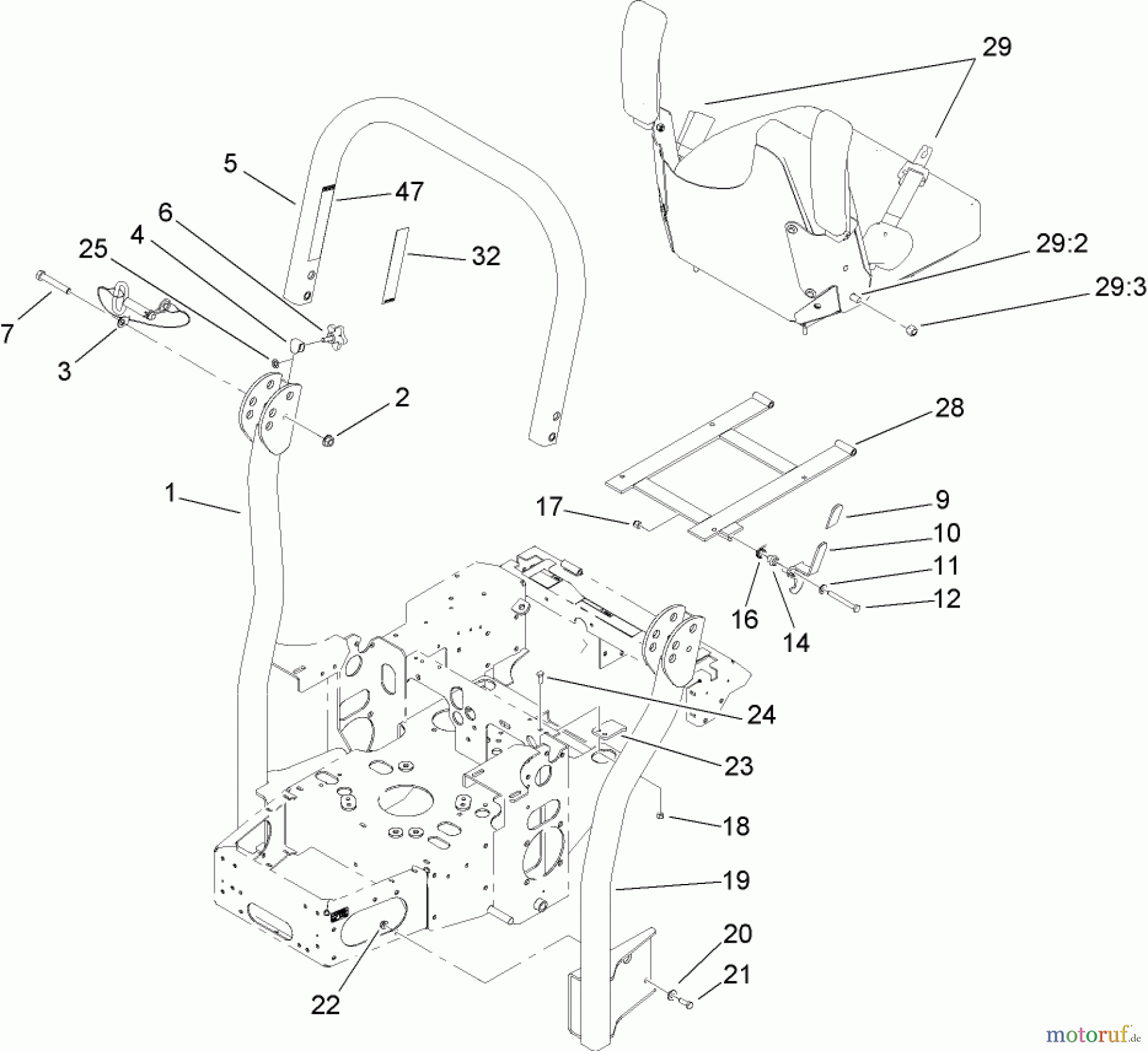  Zerto-Turn Mäher 74411TE (Z149) - Toro Z Master Mower, 112cm SFS Side Discharge Deck (SN: 260000001 - 260999999) (2006) ROLL-OVER-PROTECTION-SYSTEM ASSEMBLY NO. 107-8093